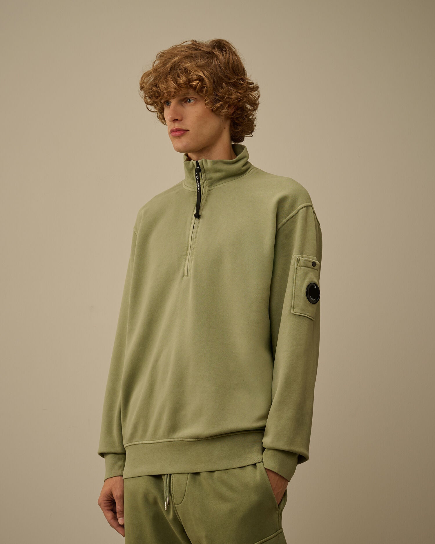 Polo Collar Brushed Emerized Diagonal Fleece Seagrass