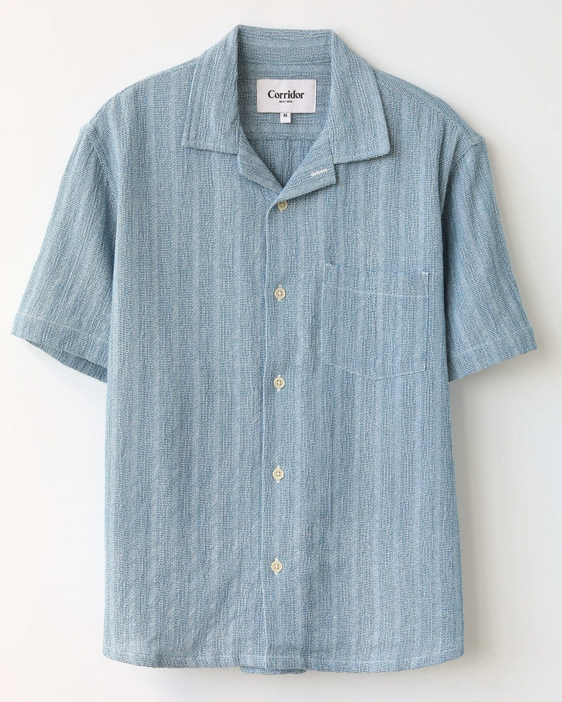 Basket Weave Stripe SS Camp Blue