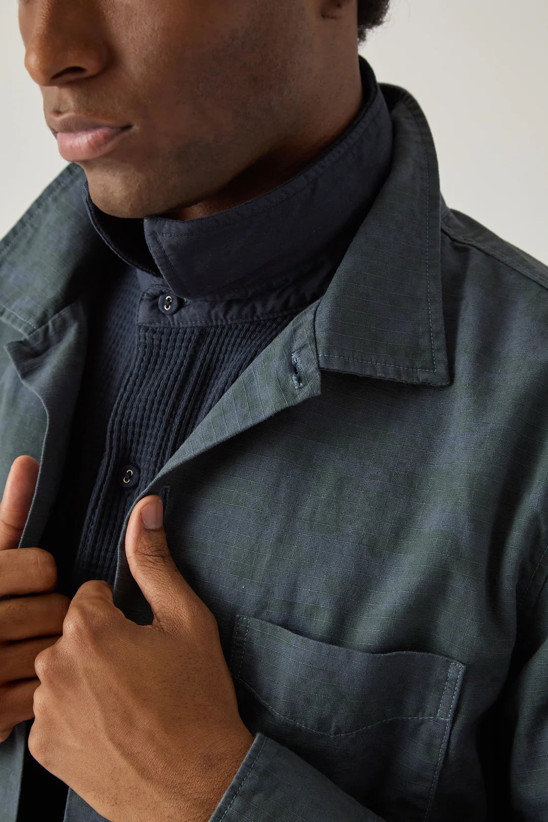 Overdyed Camo Shirt Jacket Navy