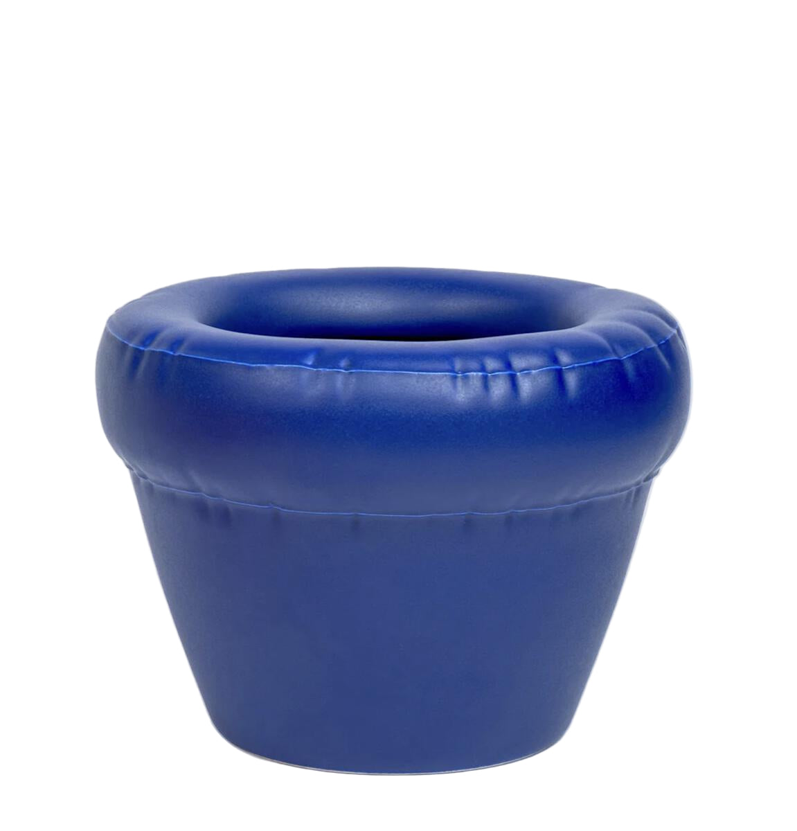 A bold indigo ceramic planter with a rounded sculptural form and matte finish.