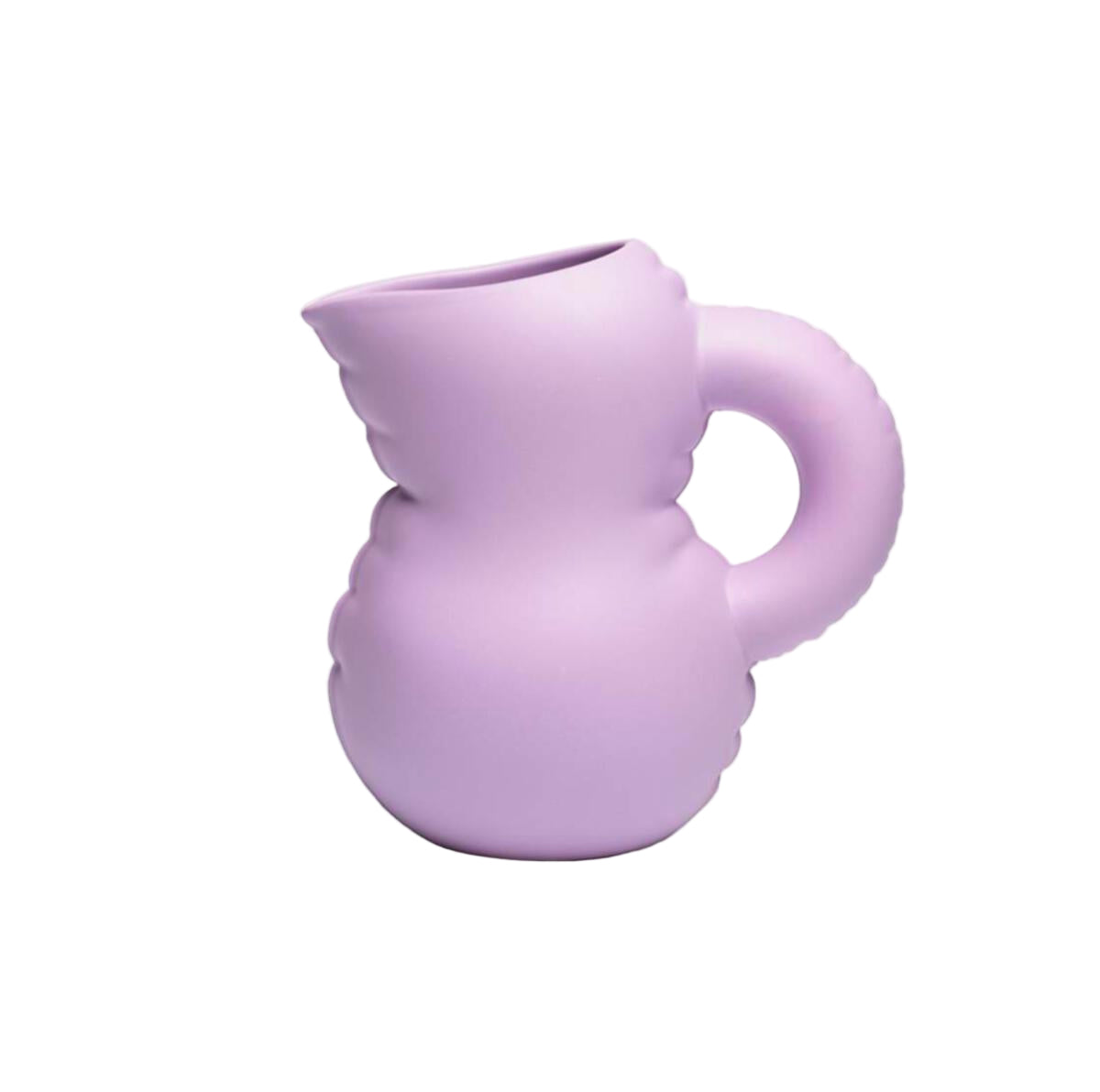 A lilac-toned ceramic carafe with a minimalist shape and soft matte finish.