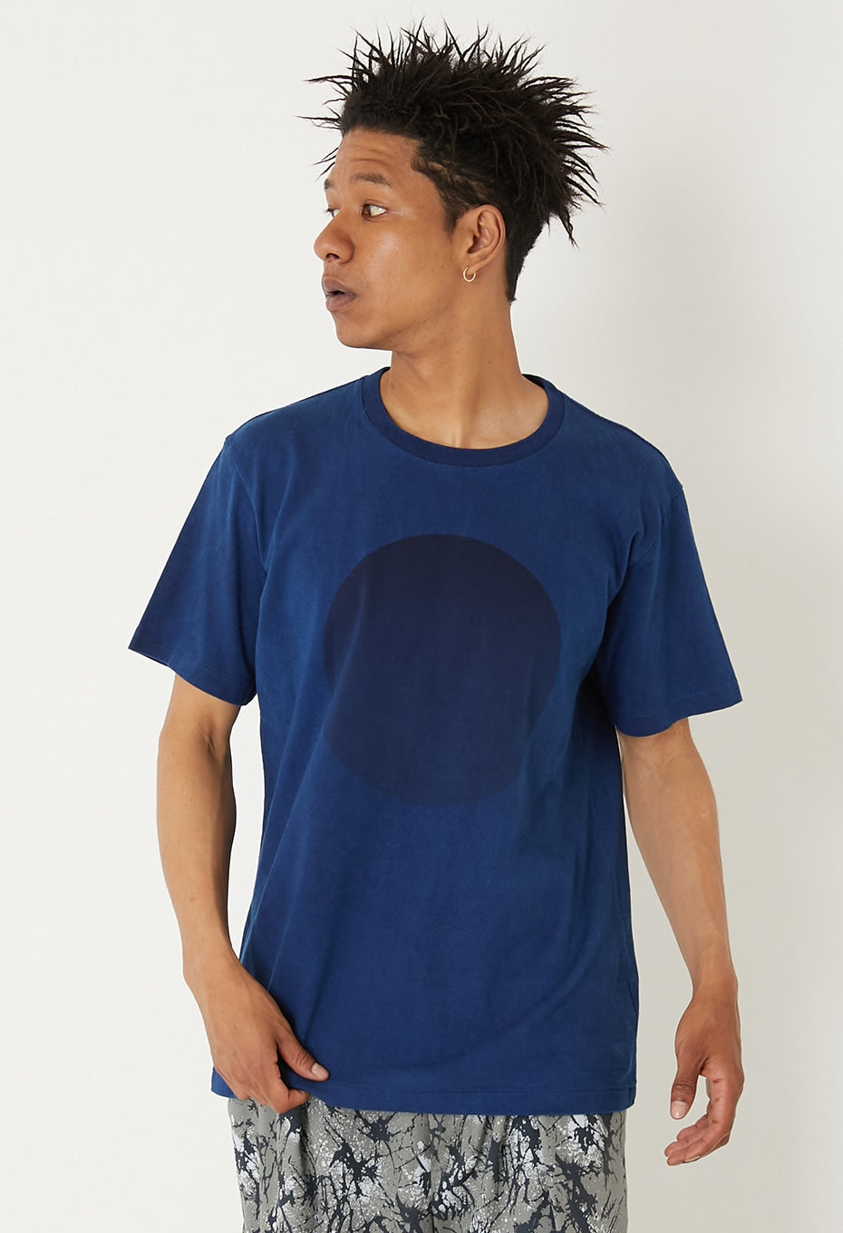 Unisex Knitted Indigo Big Circle Printed SS Tee Indigo
