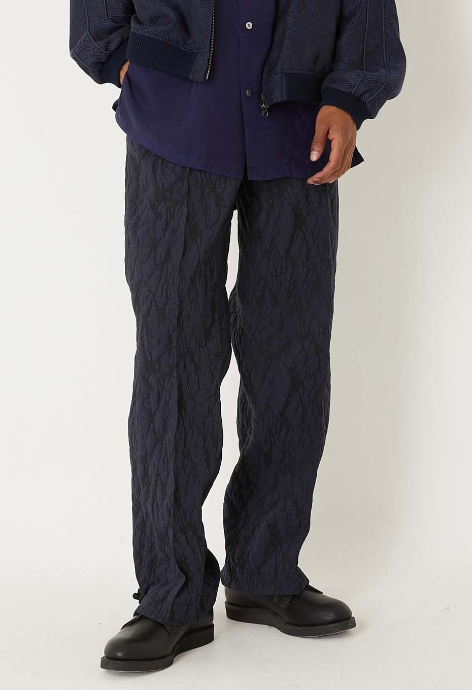 Mens Woven Glass Pattern Jacquard Trousers Dark Navy