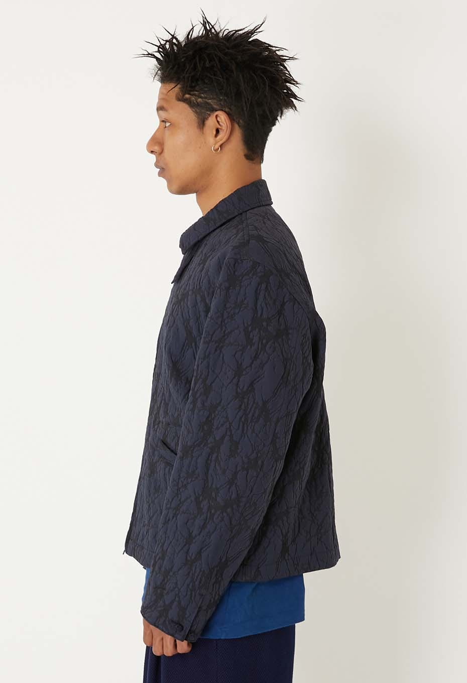 Mens Woven Glass Pattern Jacquard Zip Up Jacket Dark Navy