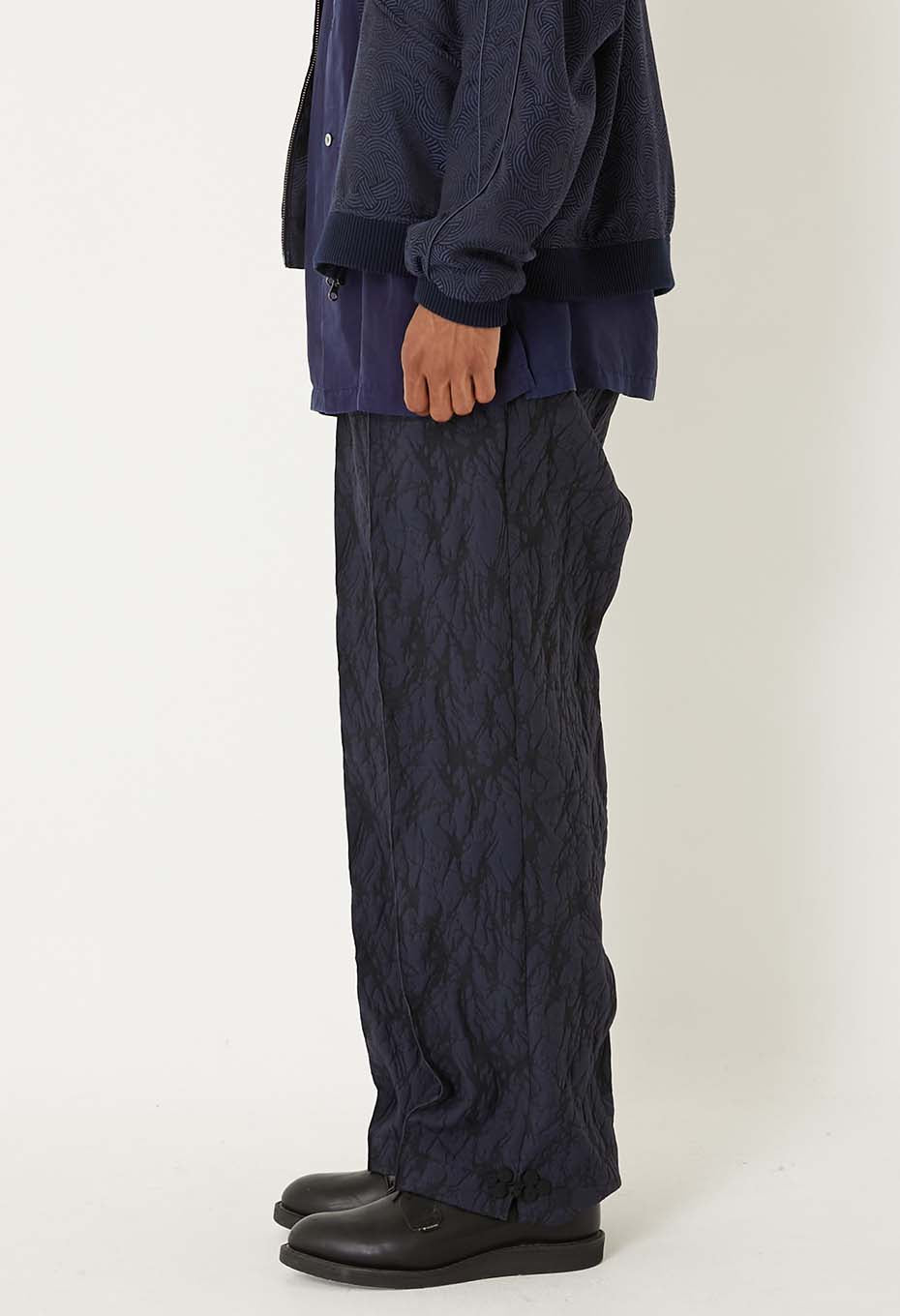 Mens Woven Glass Pattern Jacquard Trousers Dark Navy