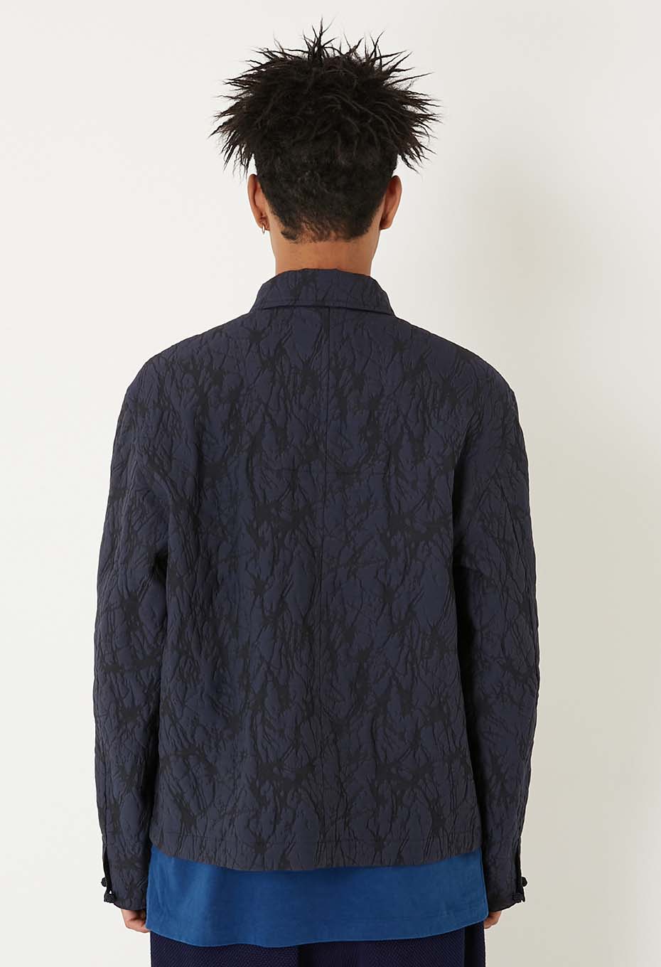 Mens Woven Glass Pattern Jacquard Zip Up Jacket Dark Navy