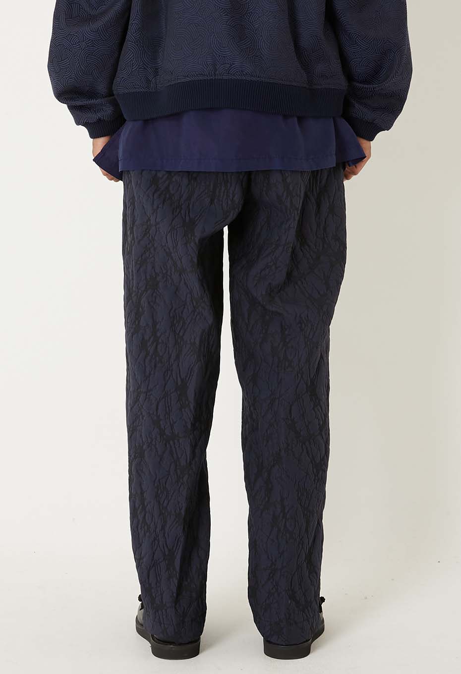 Mens Woven Glass Pattern Jacquard Trousers Dark Navy