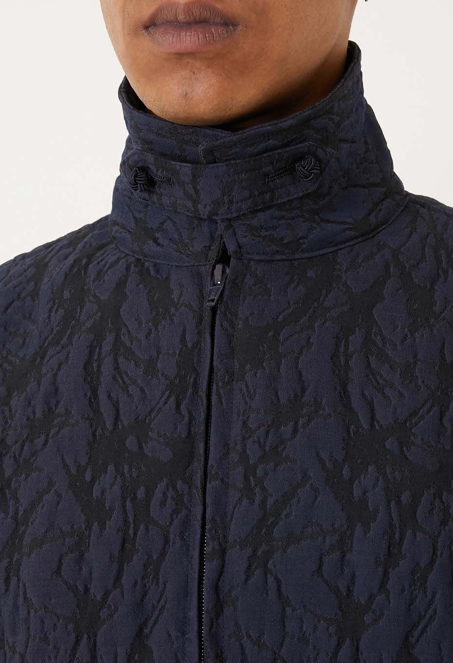 Mens Woven Glass Pattern Jacquard Zip Up Jacket Dark Navy