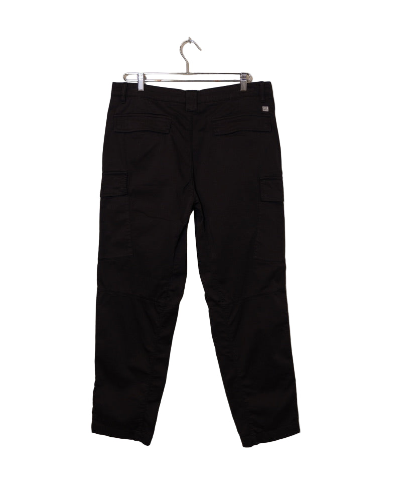 Stretch Sateen Loose Cargo Pants - Black