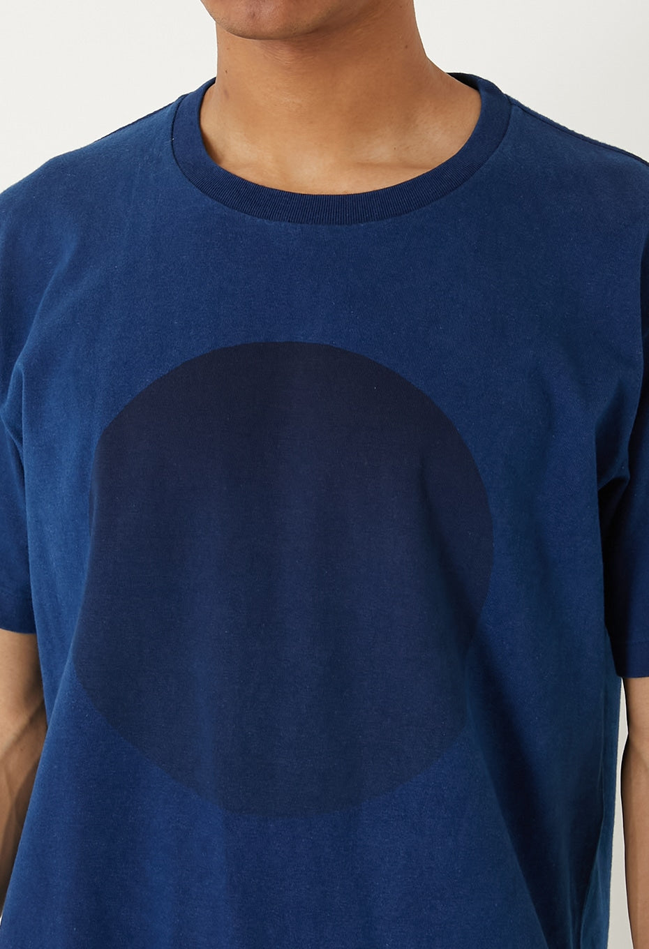 Unisex Knitted Indigo Big Circle Printed SS Tee Indigo