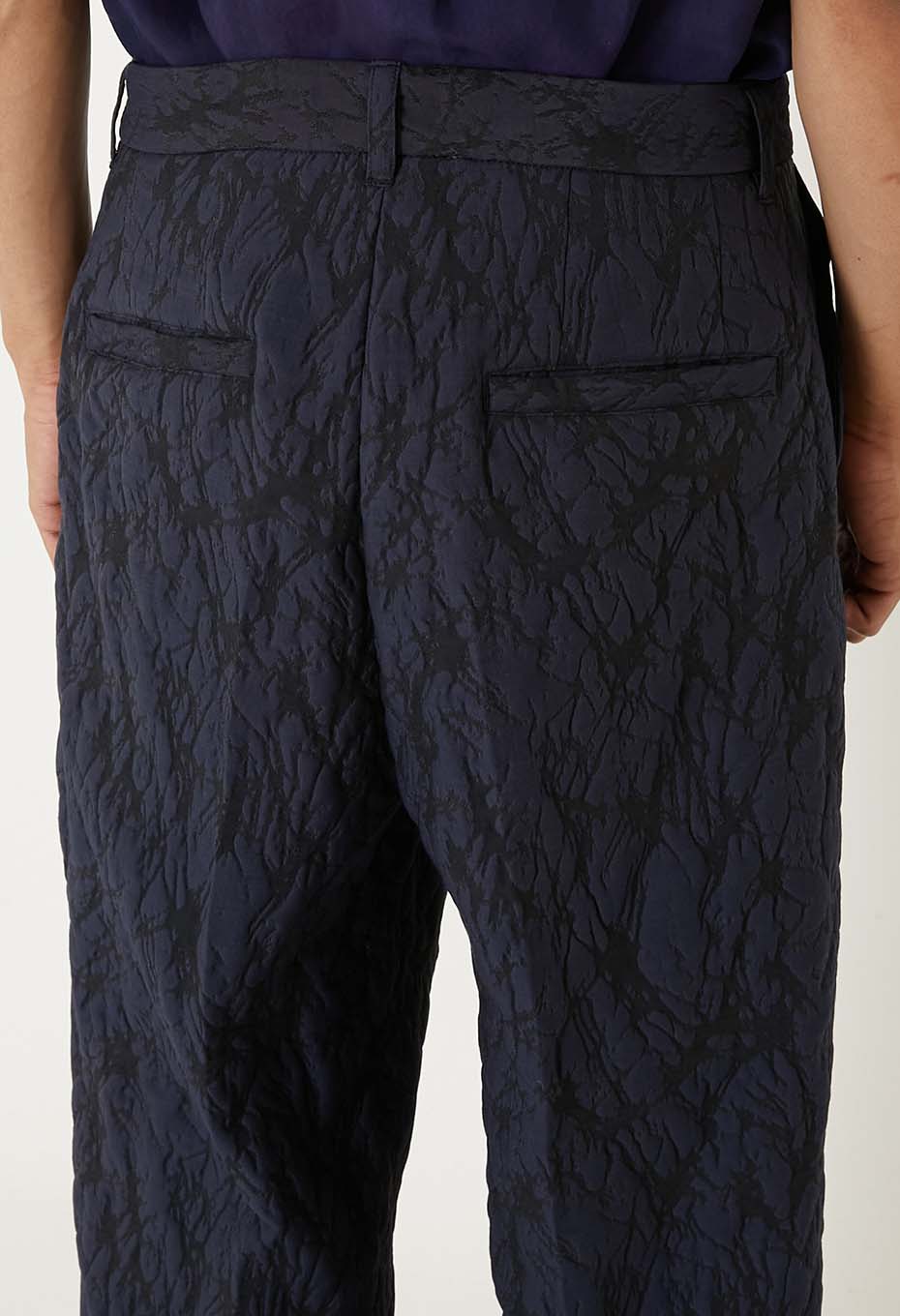 Mens Woven Glass Pattern Jacquard Trousers Dark Navy