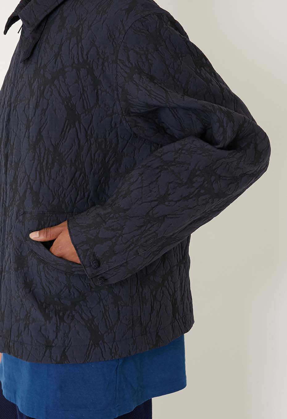 Mens Woven Glass Pattern Jacquard Zip Up Jacket Dark Navy