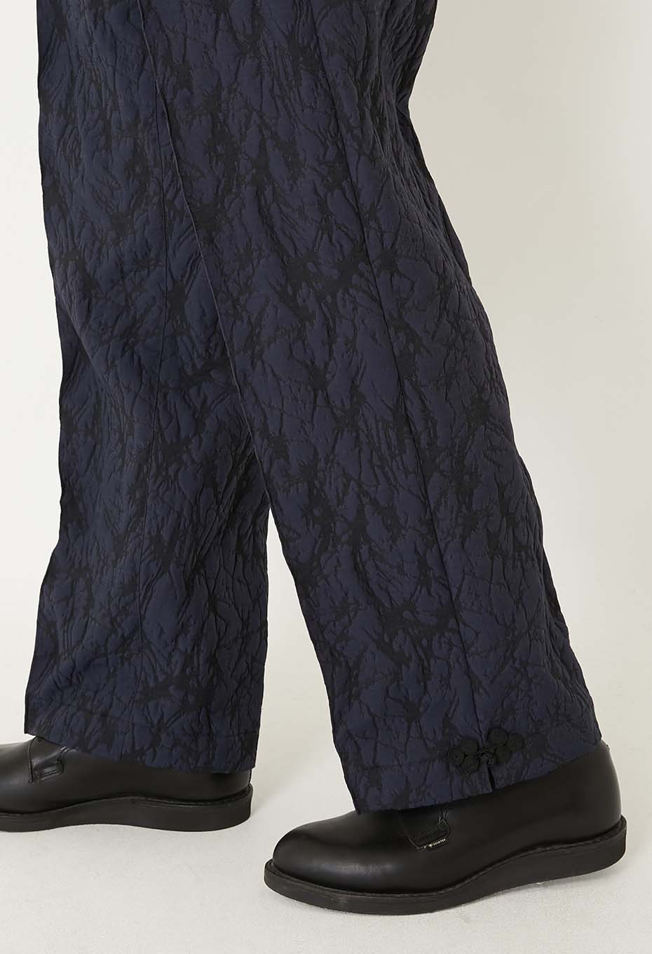 Mens Woven Glass Pattern Jacquard Trousers Dark Navy