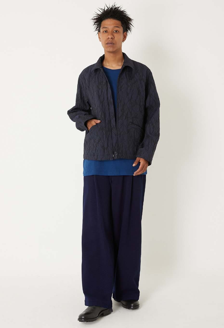 Mens Woven Glass Pattern Jacquard Zip Up Jacket Dark Navy