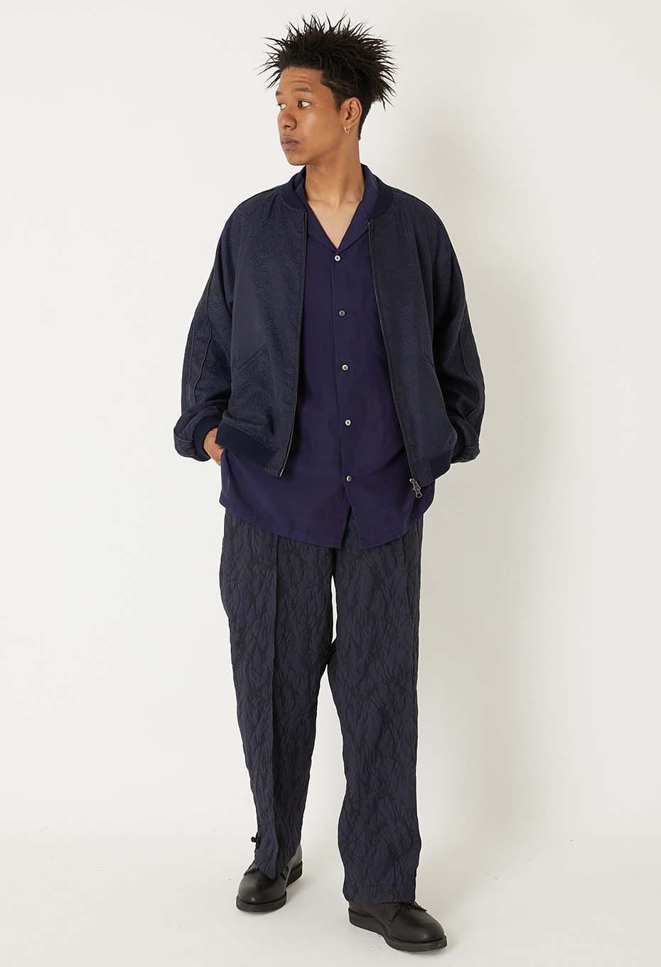Mens Woven Glass Pattern Jacquard Trousers Dark Navy
