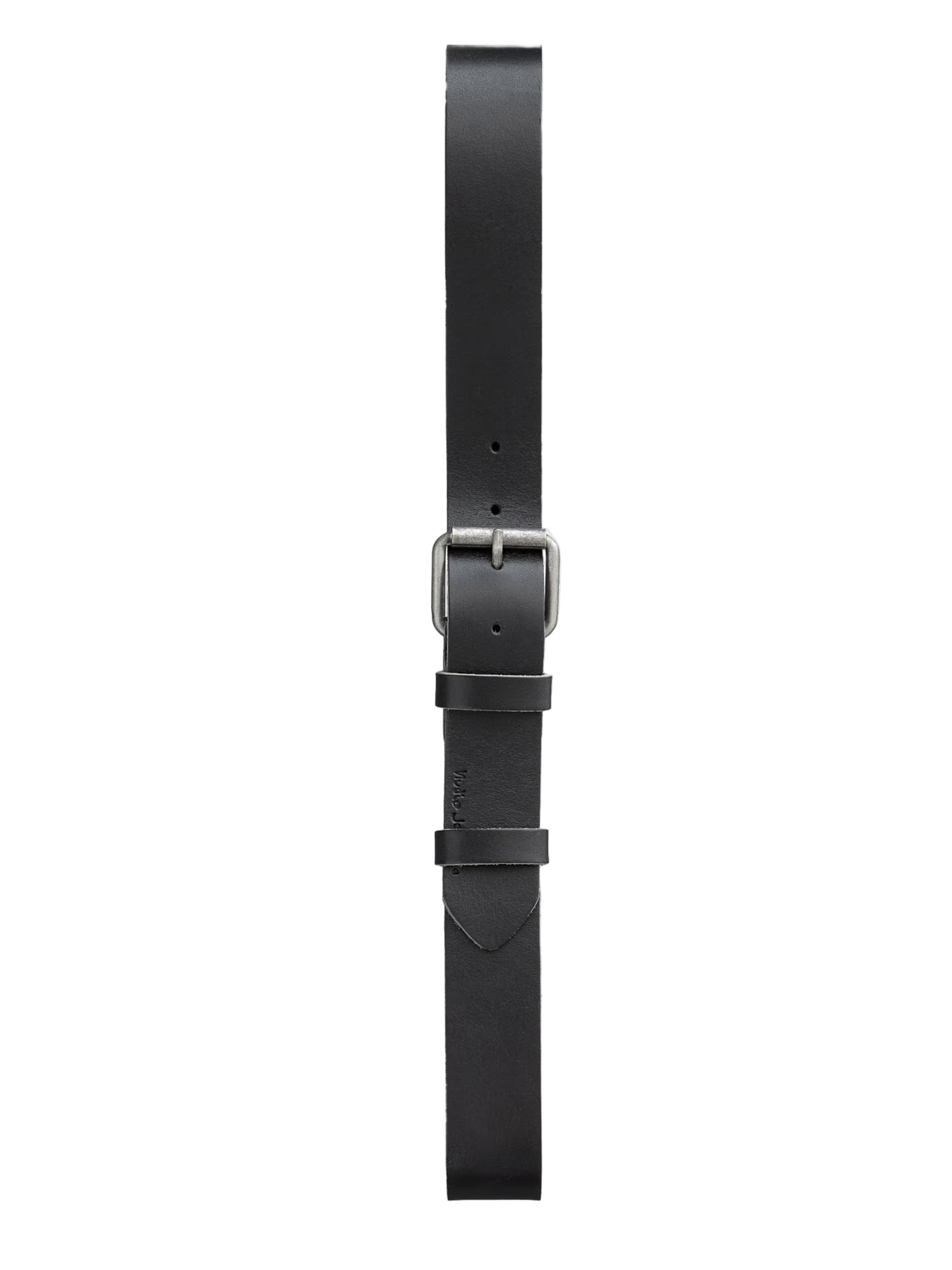 Black leather belt on a light gray background