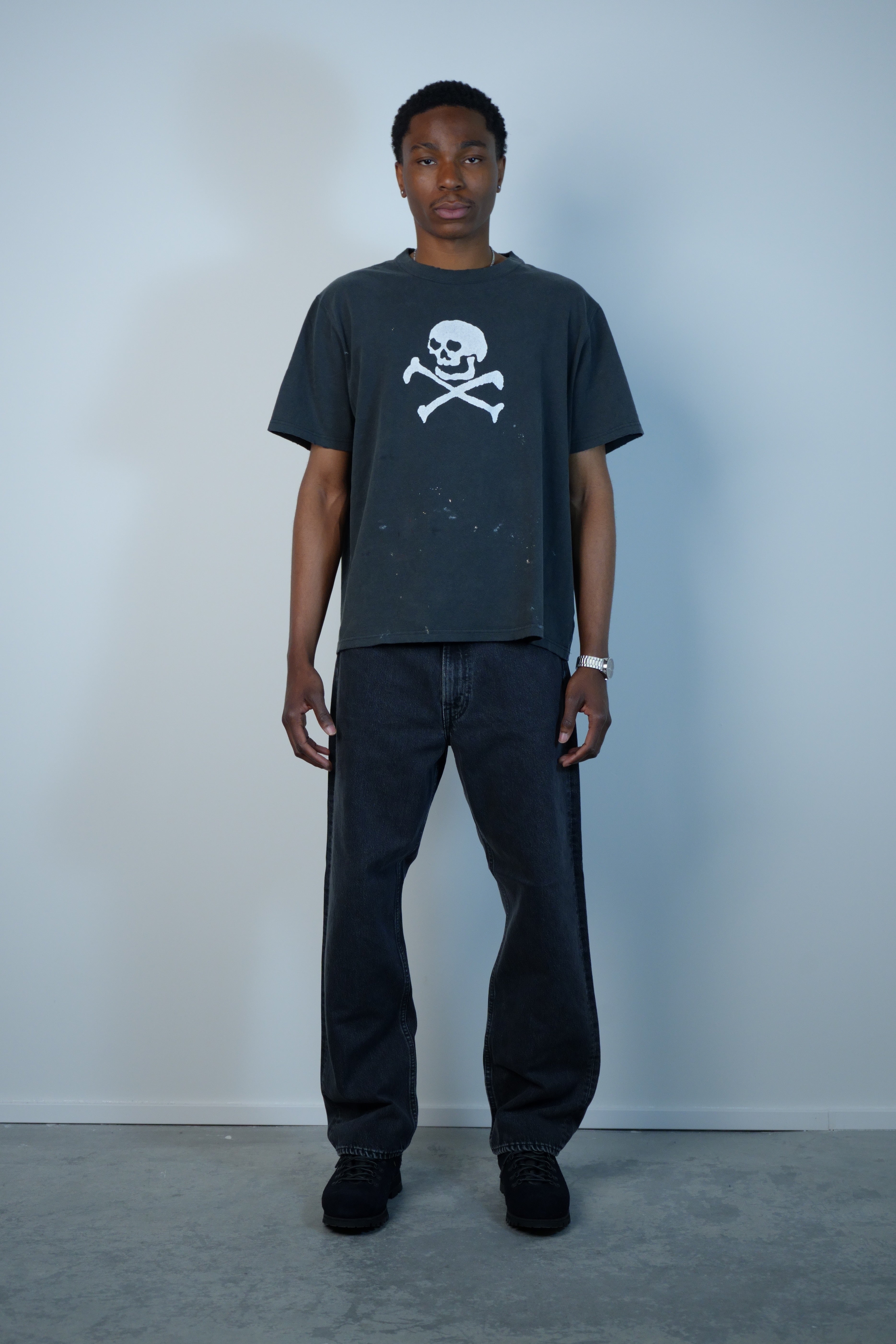Vintage Fade Skull Print T-Shirt Black