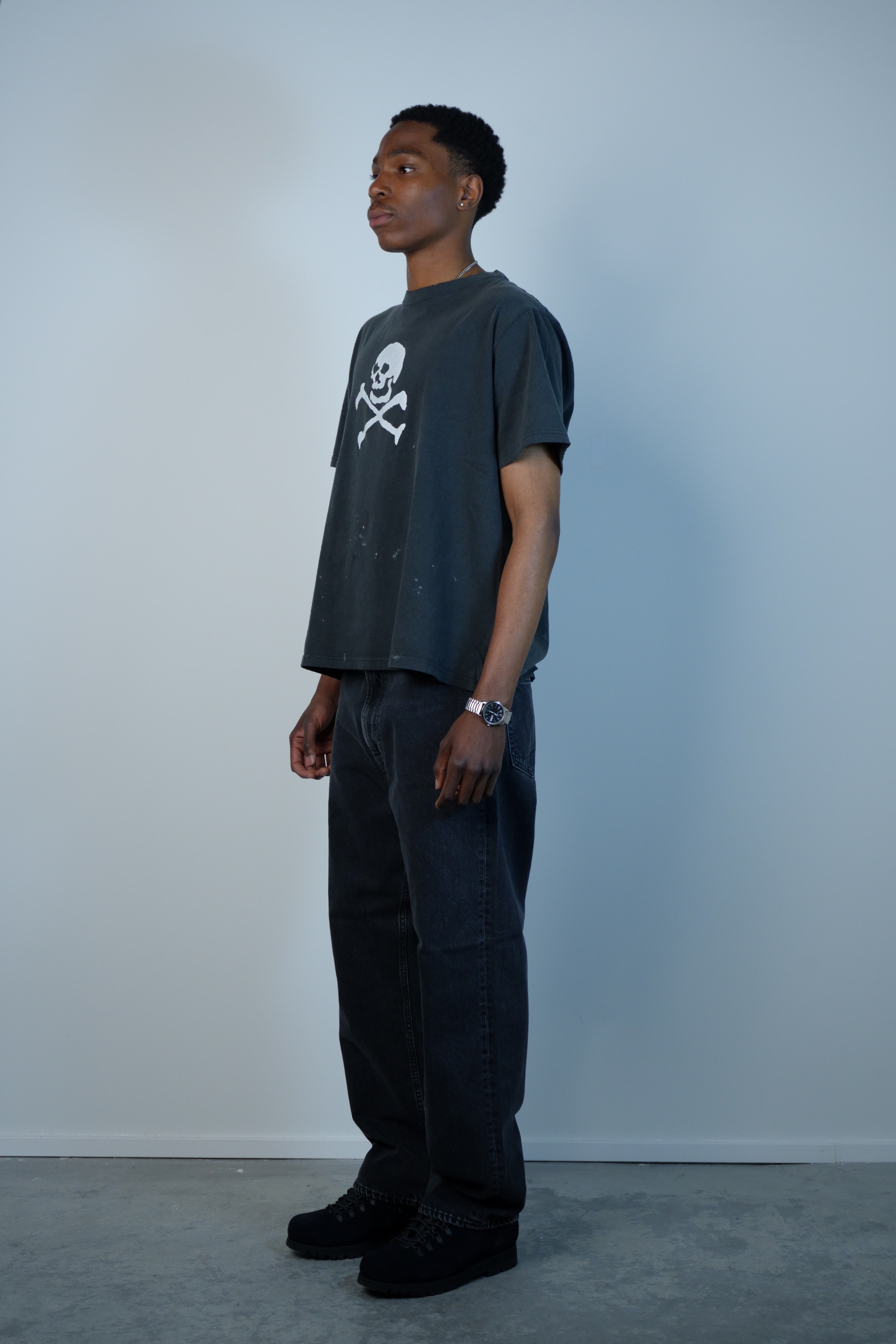 Vintage Fade Skull Print T-Shirt Black