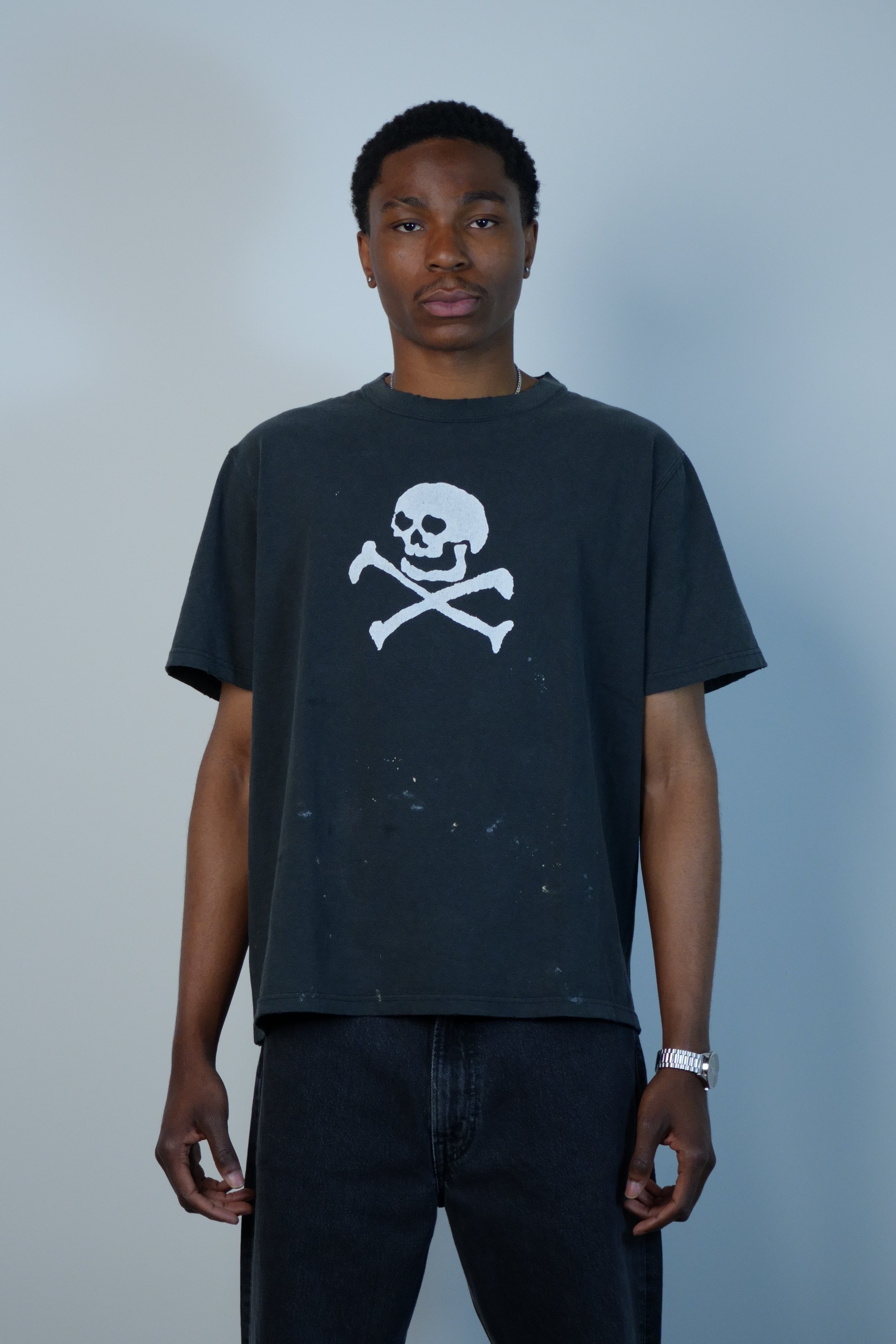 Vintage Fade Skull Print T-Shirt Black