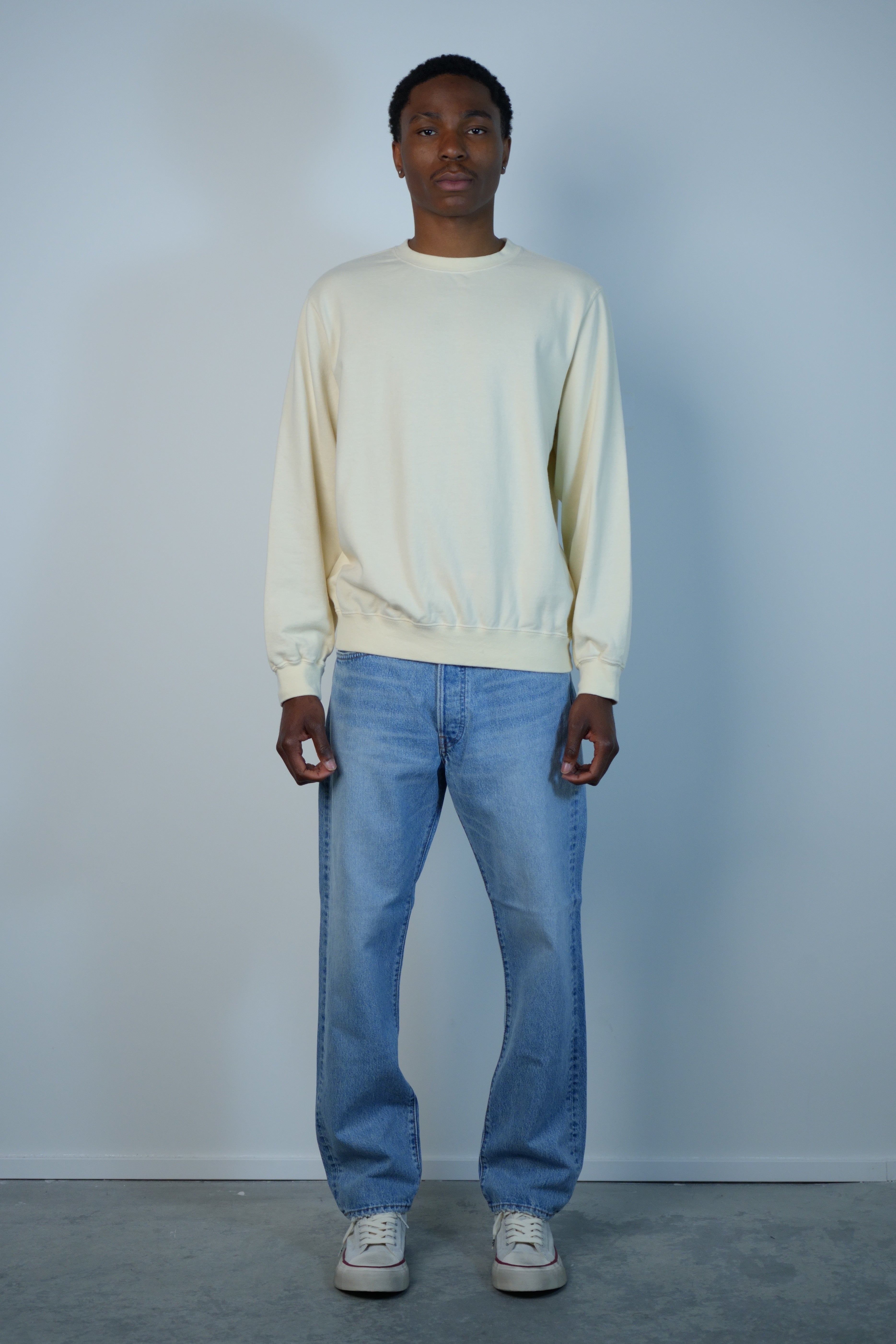 Light Weight French Terry Crewneck Sweat Shirt Pale Yellow