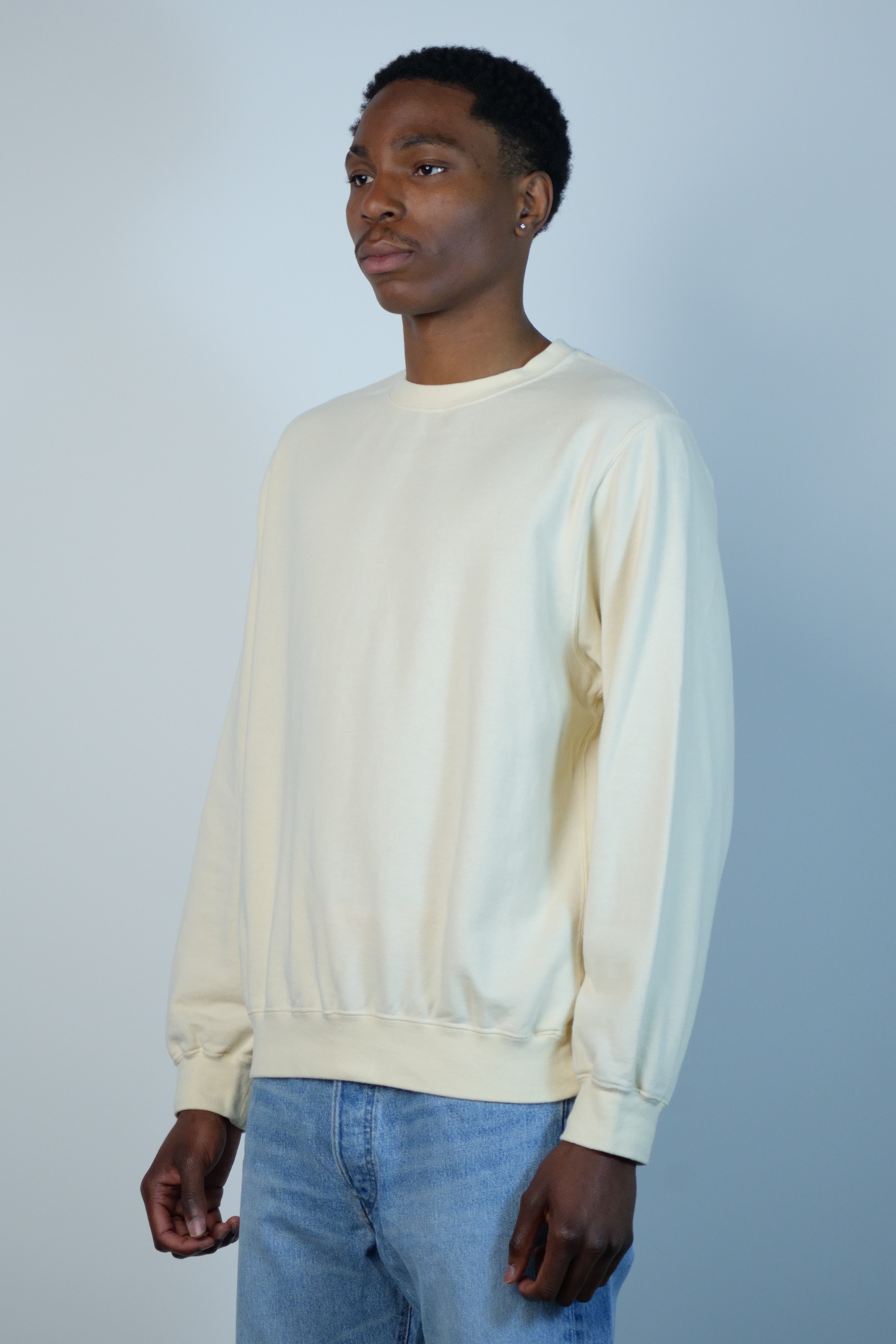 Light Weight French Terry Crewneck Sweat Shirt Pale Yellow
