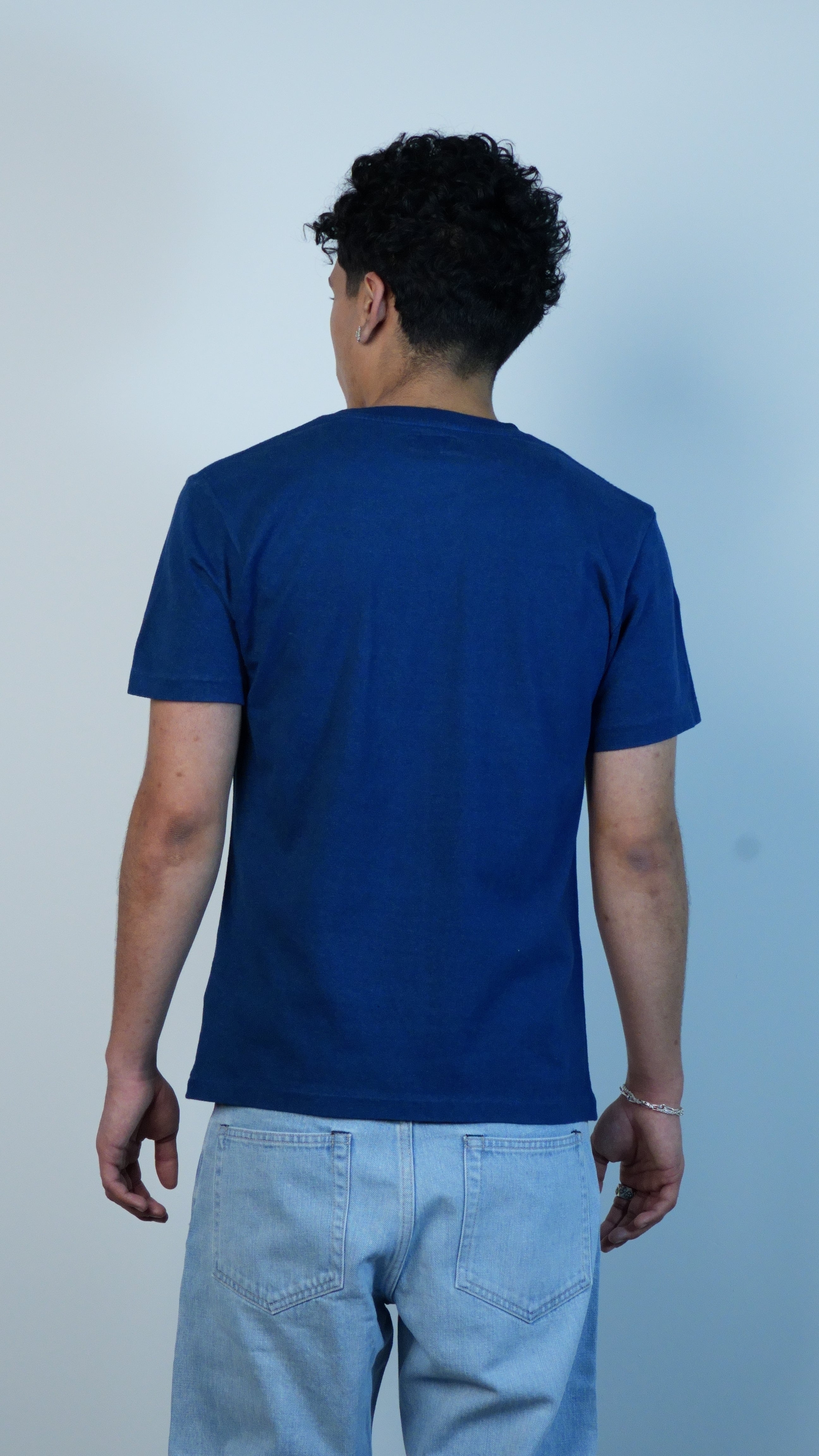 Unisex Knitted Indigo Big Circle Printed SS Tee Indigo