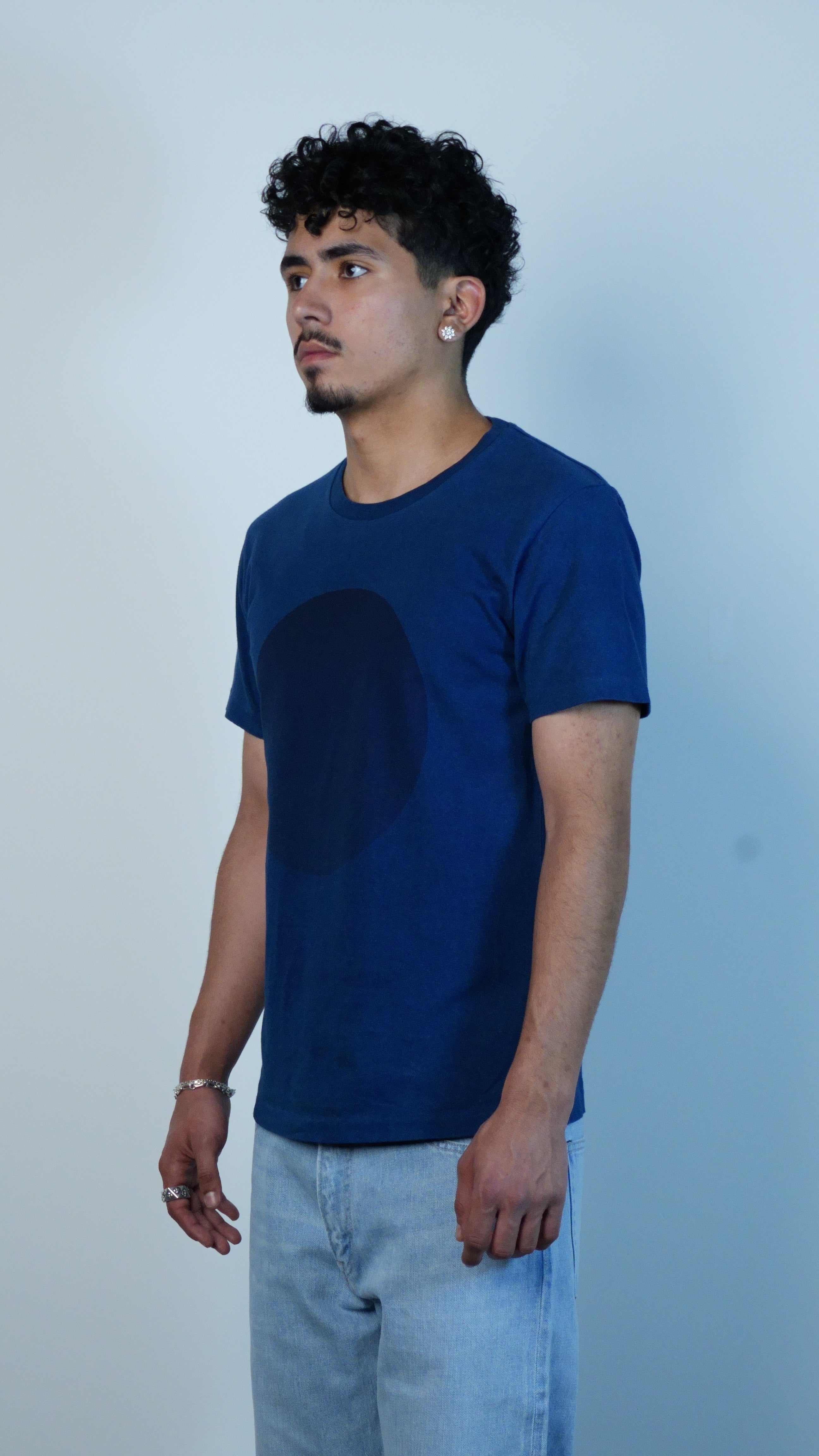 Unisex Knitted Indigo Big Circle Printed SS Tee Indigo