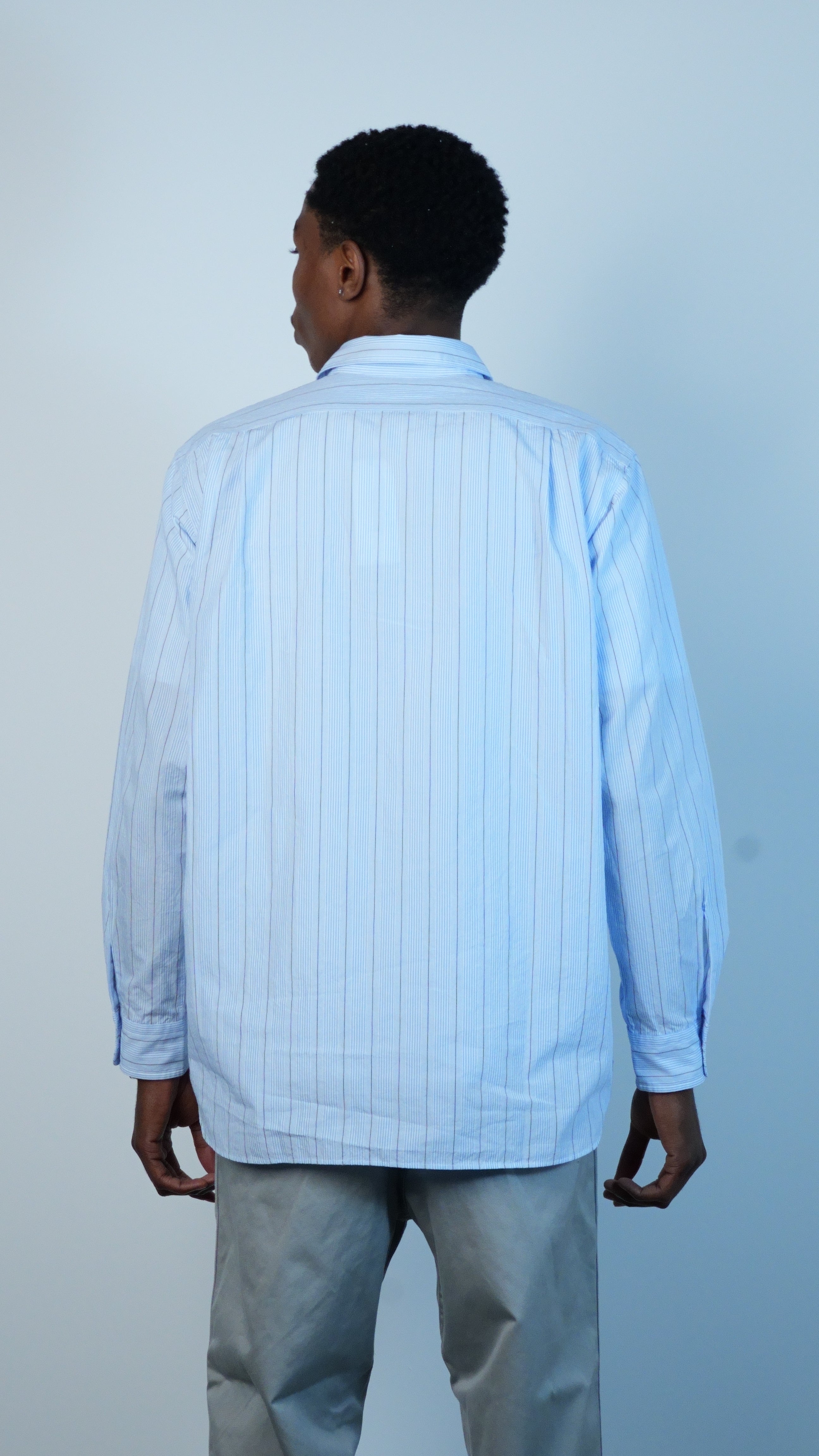 Regular Collar Stripe Wind Shirt Sax