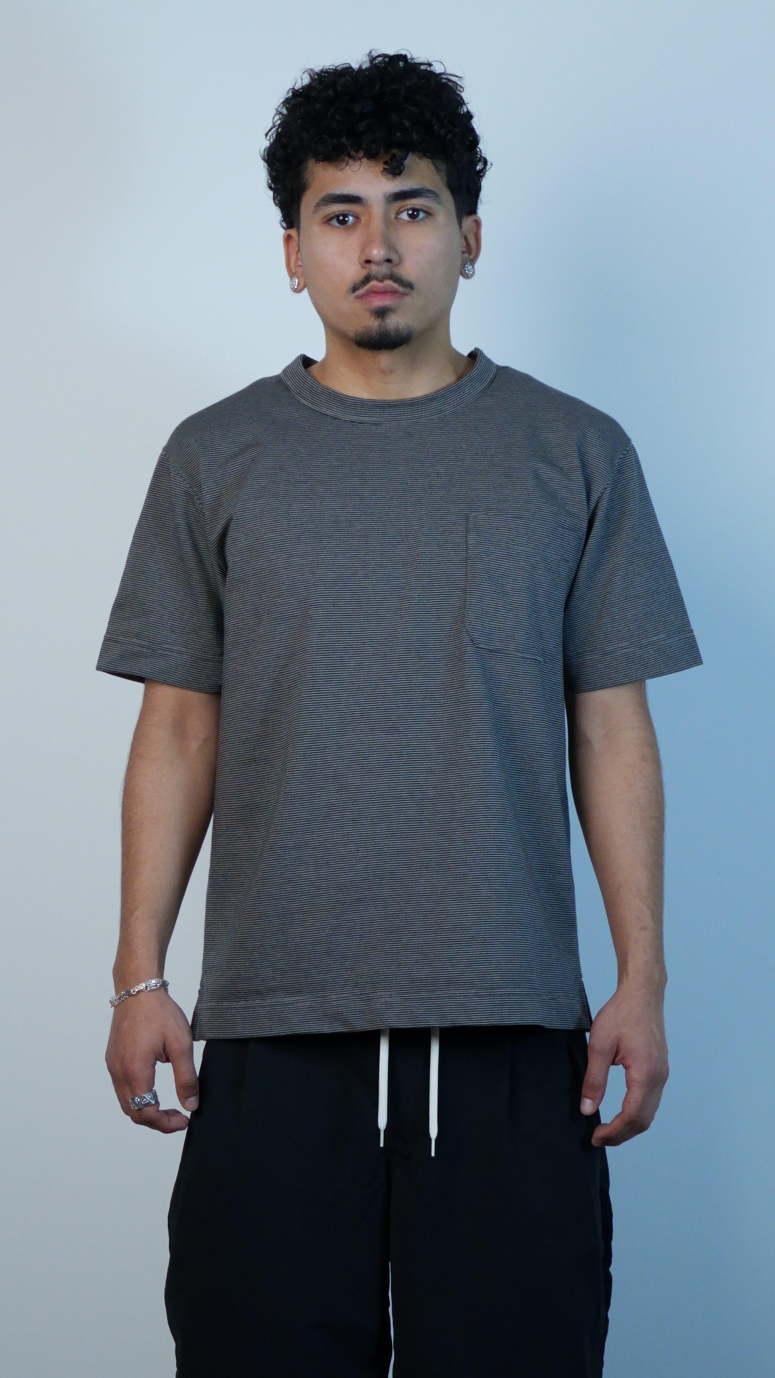 Micro Stripe Pocket Tee Black x Gray