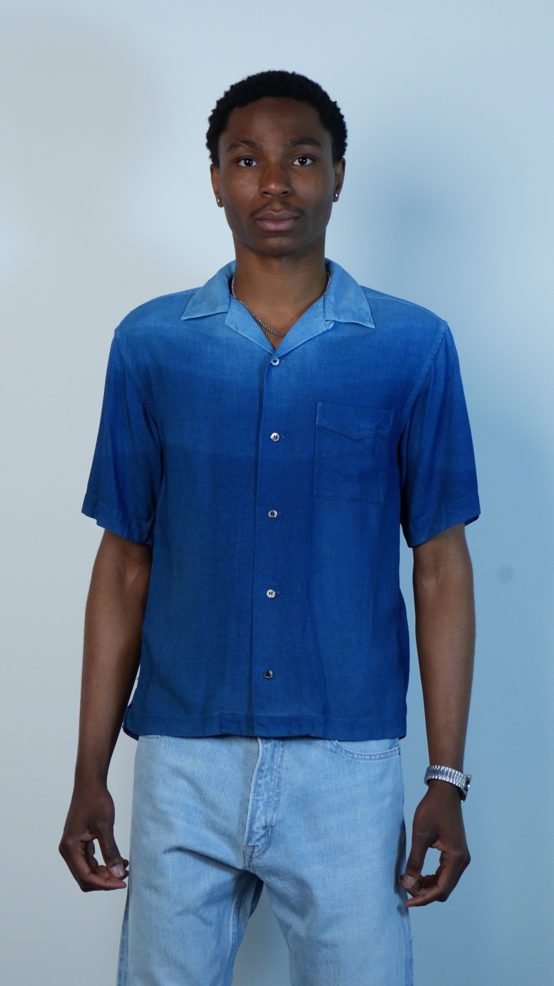 Blue Blue Japan Mens Woven Indigo Hand Dyed Graduation Linen SS Shirt Indigo XL