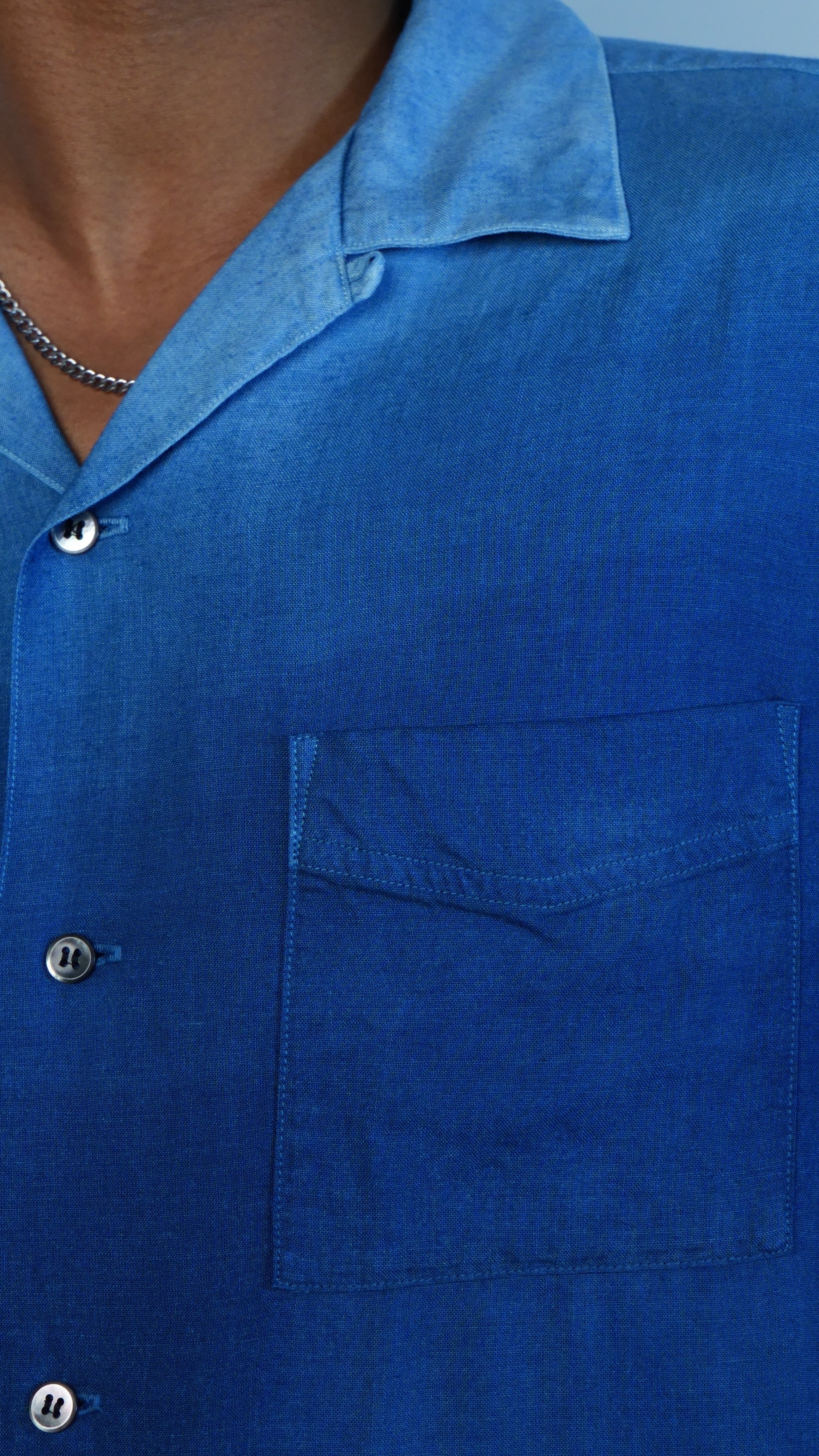 Mens Woven Indigo Hand Dyed Graduation Linen SS Shirt Indigo