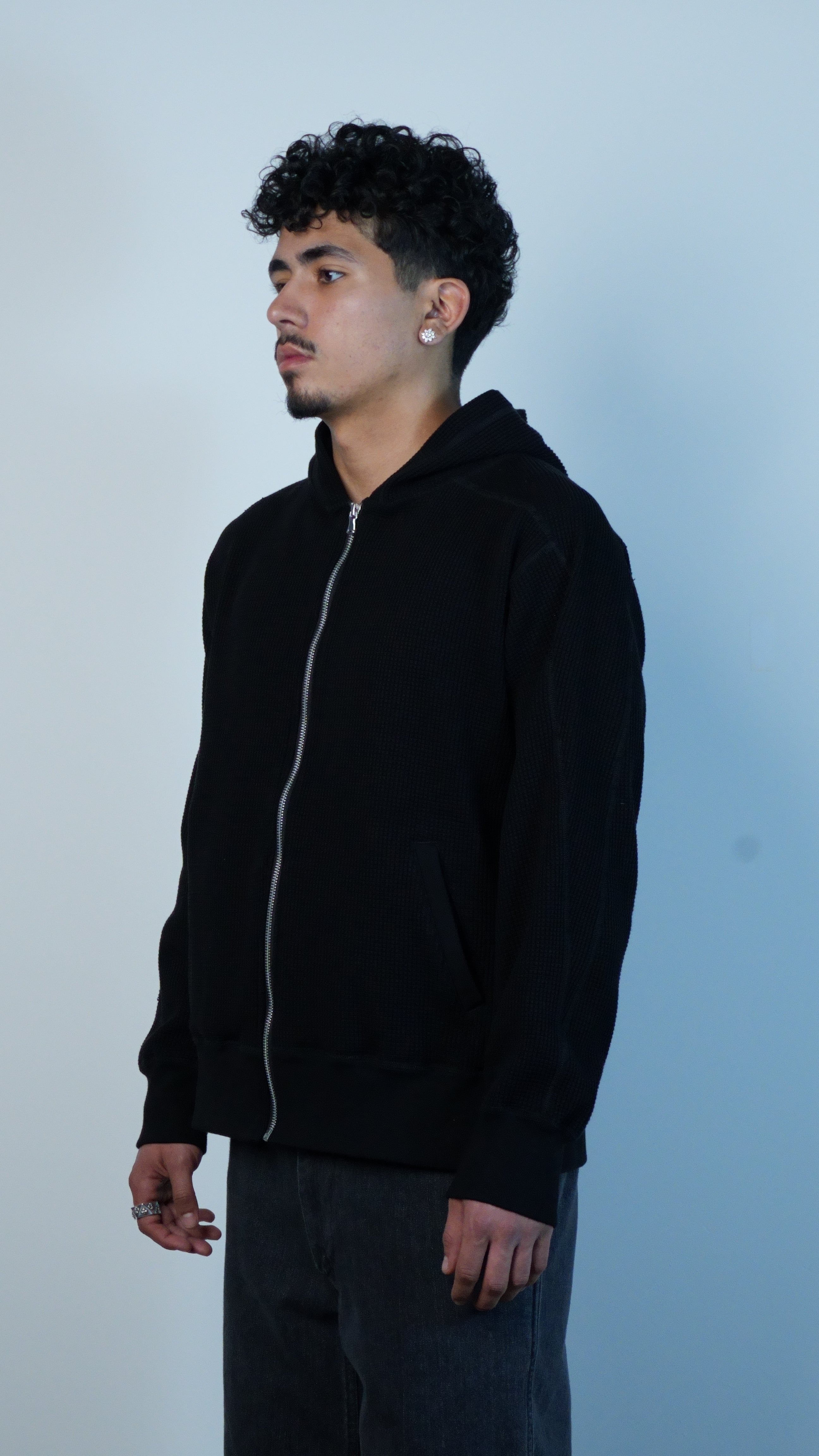 Zip-Up Thermal Hoodie Black