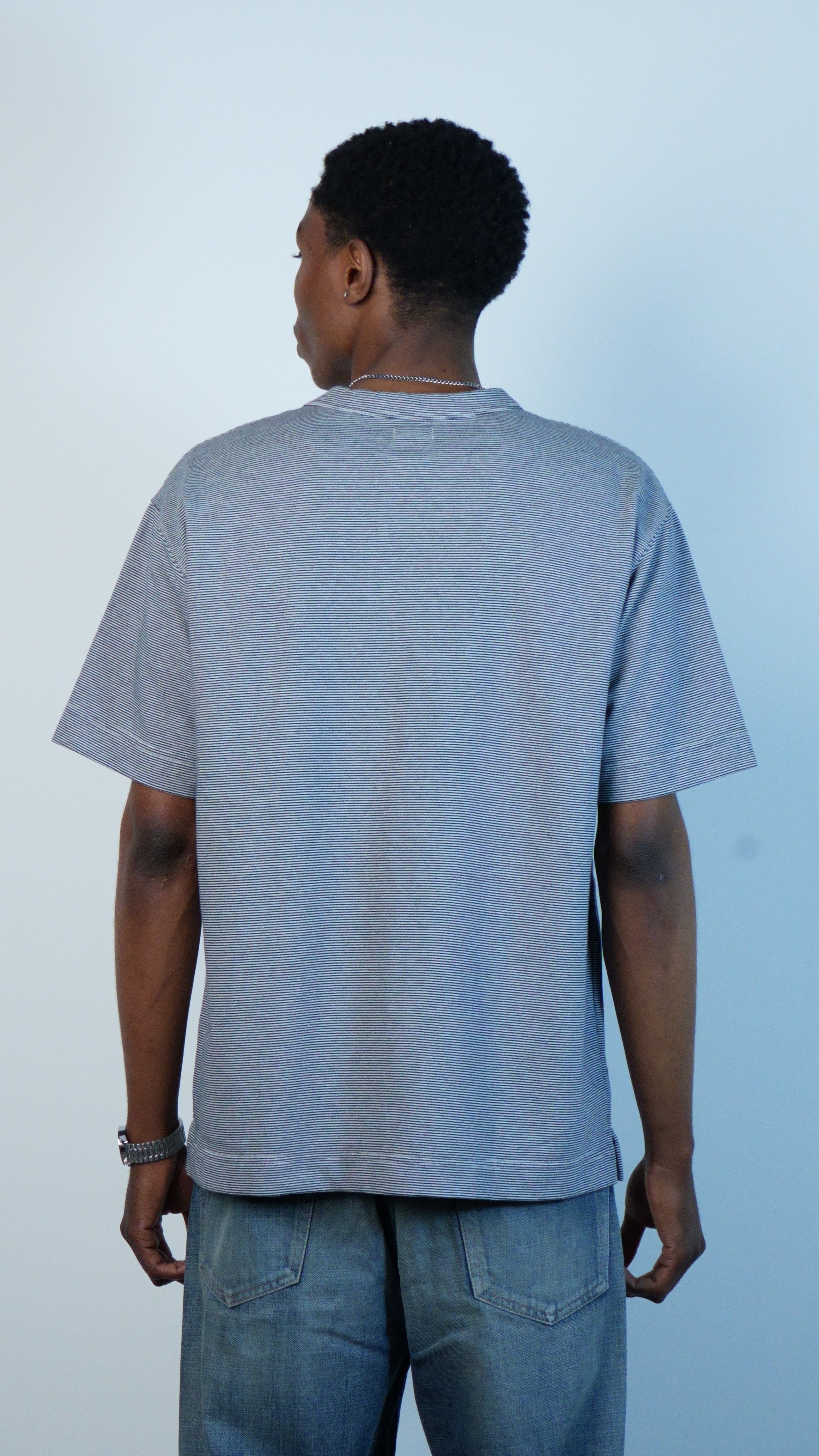Micro Stripe Pocket Tee Navy x White