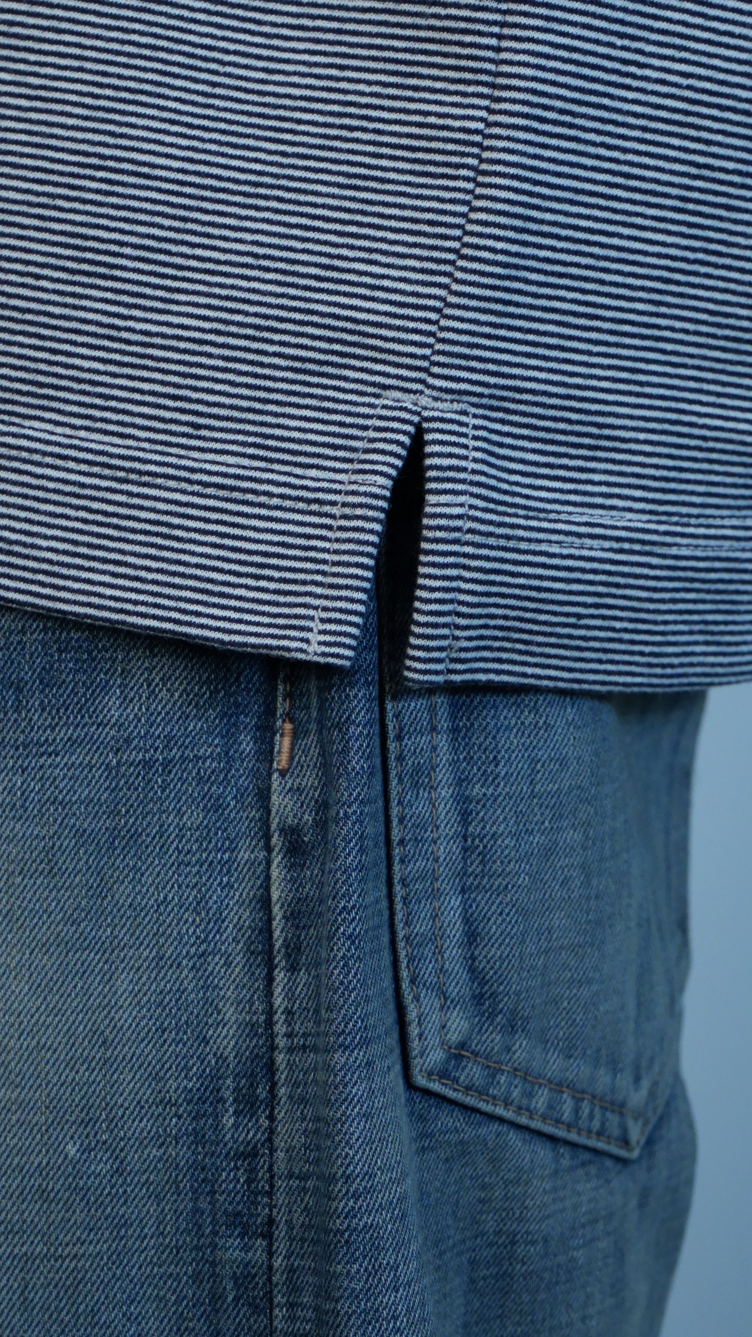 Micro Stripe Pocket Tee Navy x White