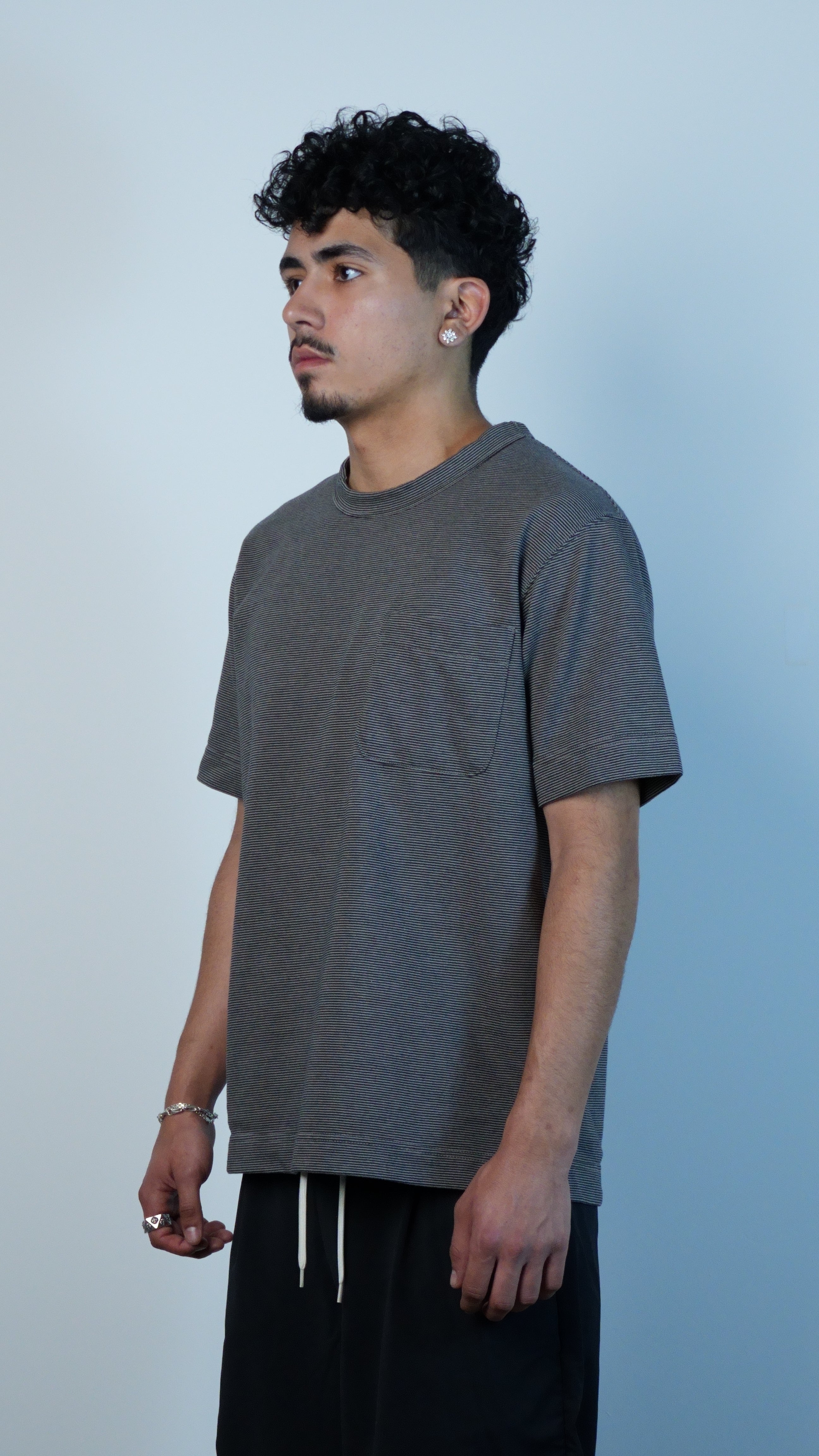 Micro Stripe Pocket Tee Black x Gray