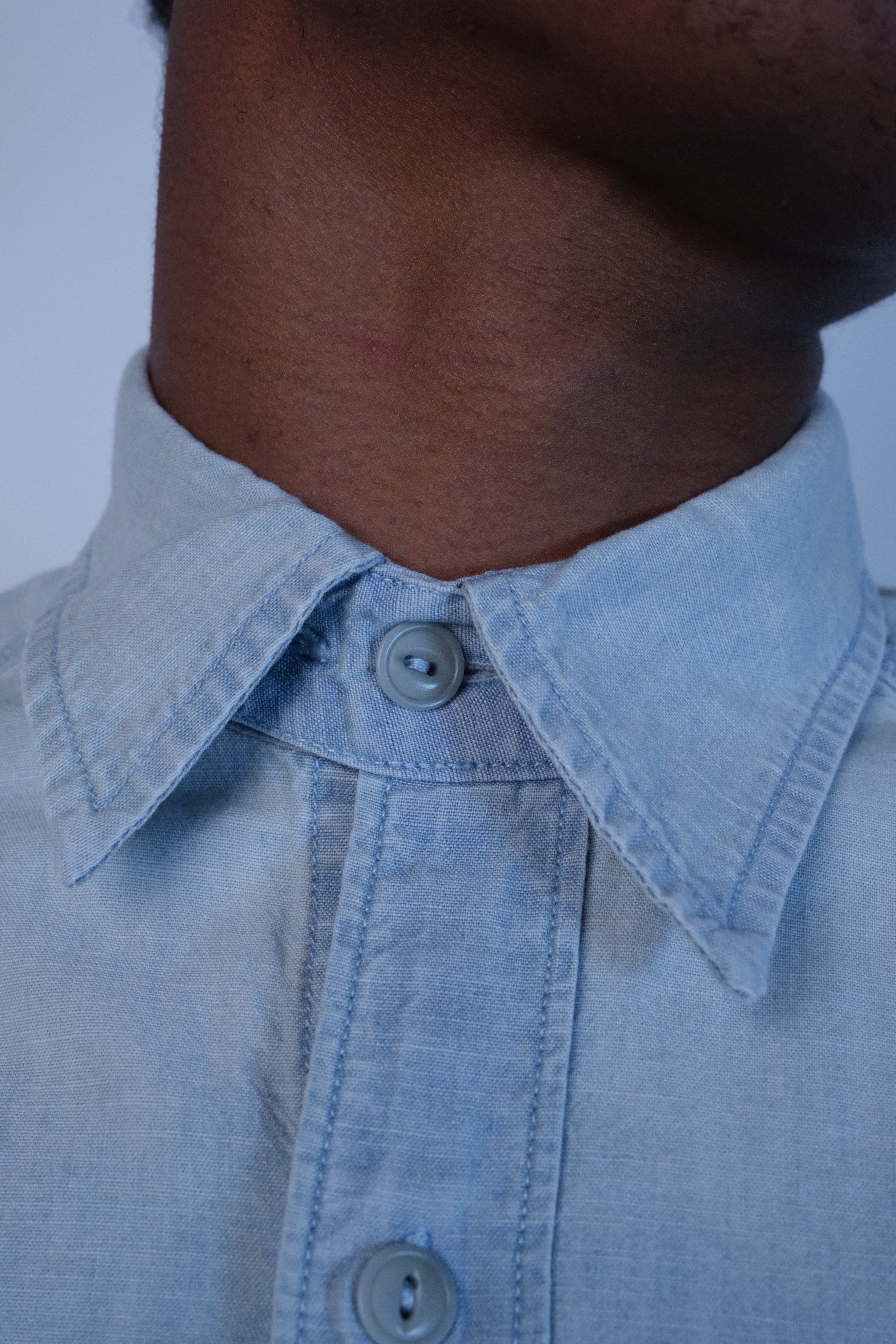 Embroidered Chambray Workshirt Washed And Sunfaded Indigo