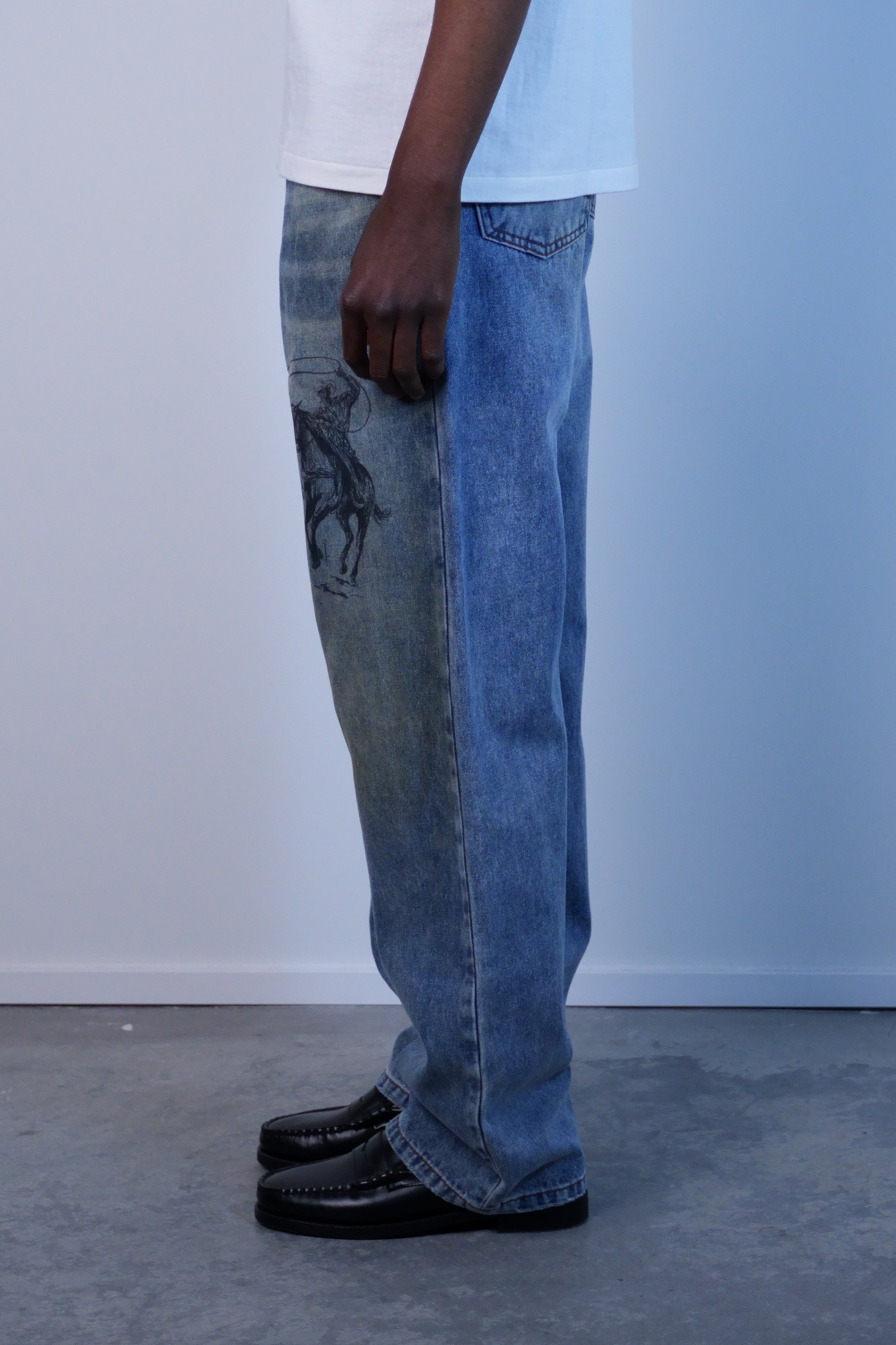 All Over Print Straight Leg Jeans Indigo