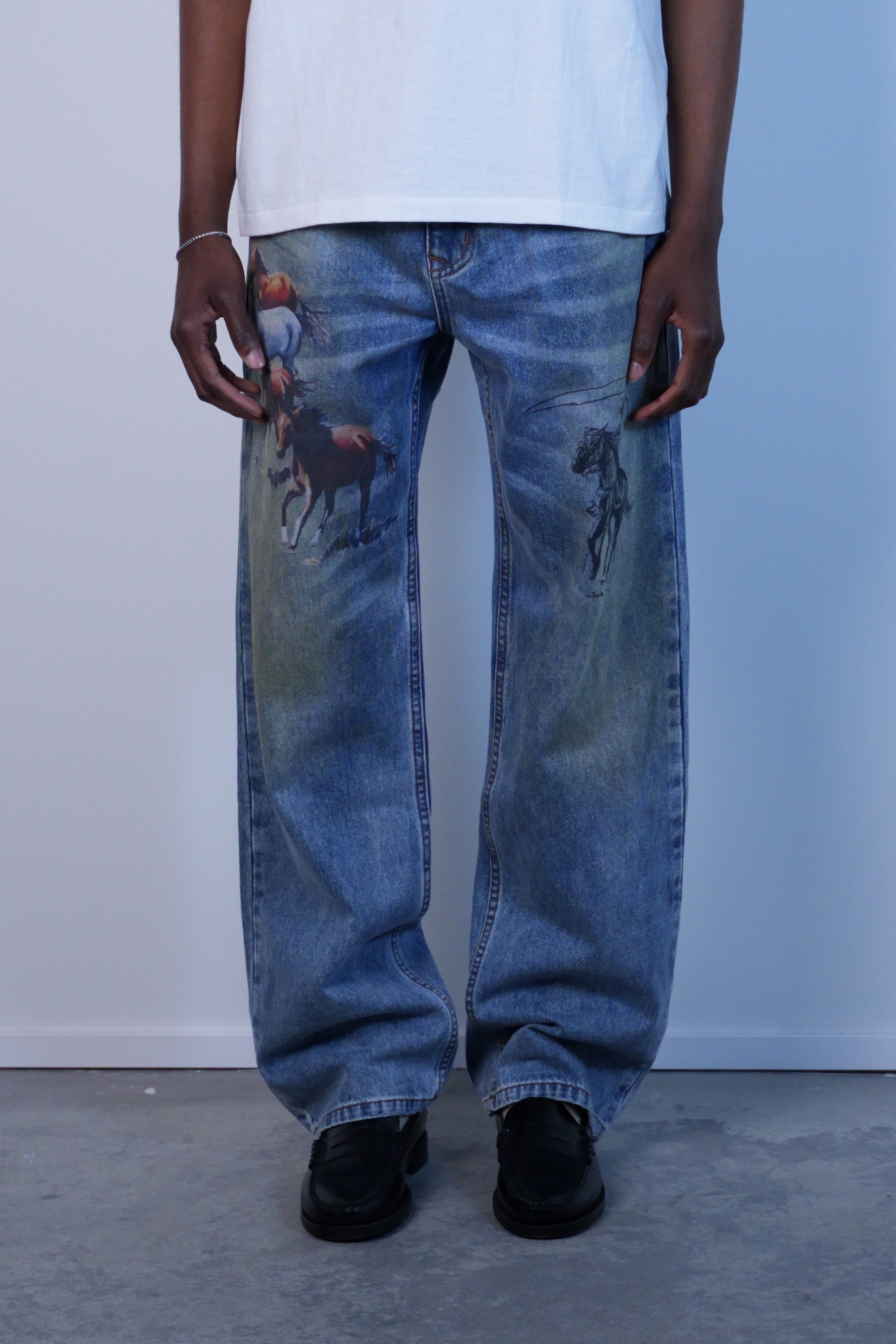 All Over Print Straight Leg Jeans Indigo