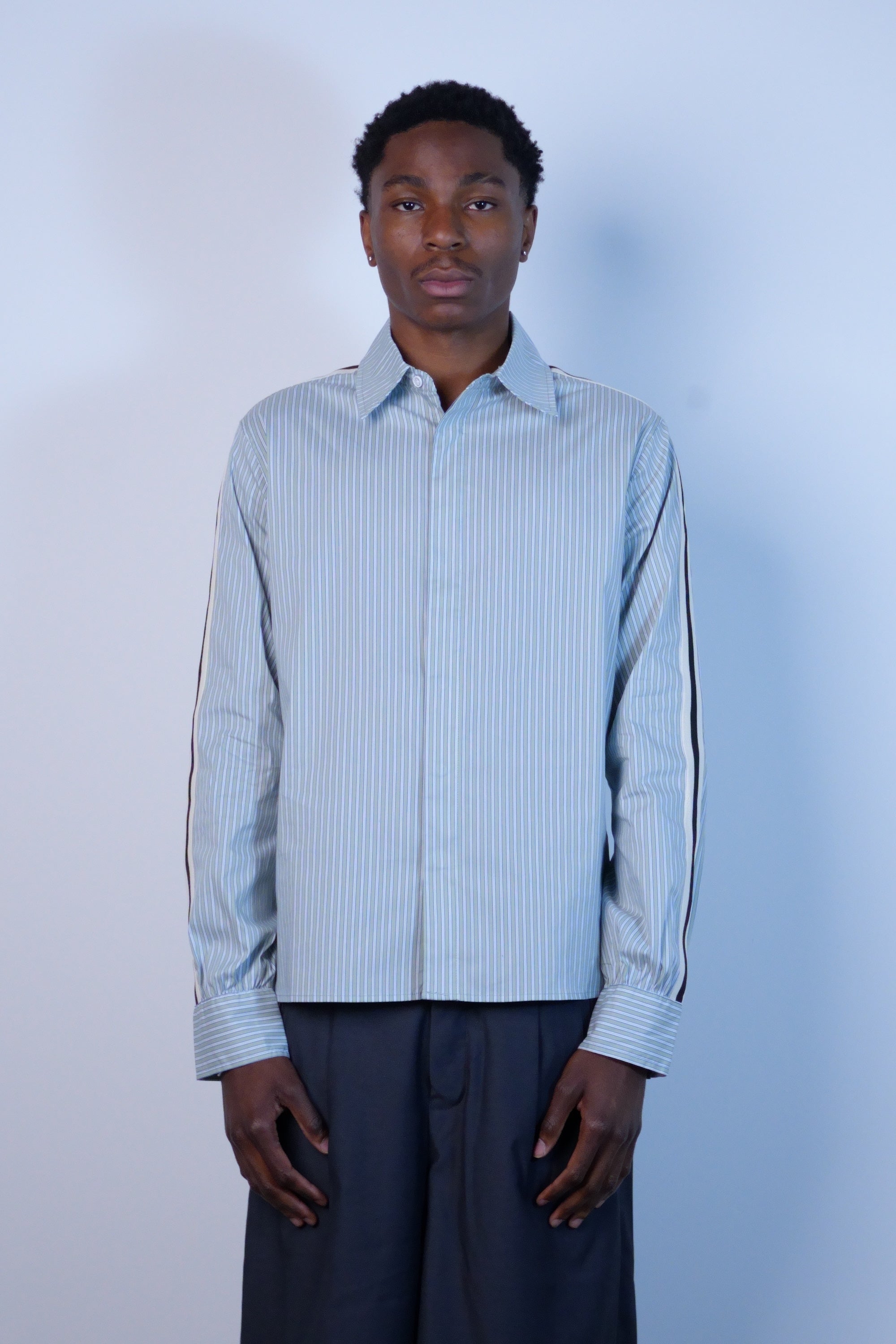 Woven Panel Business Shirt Green