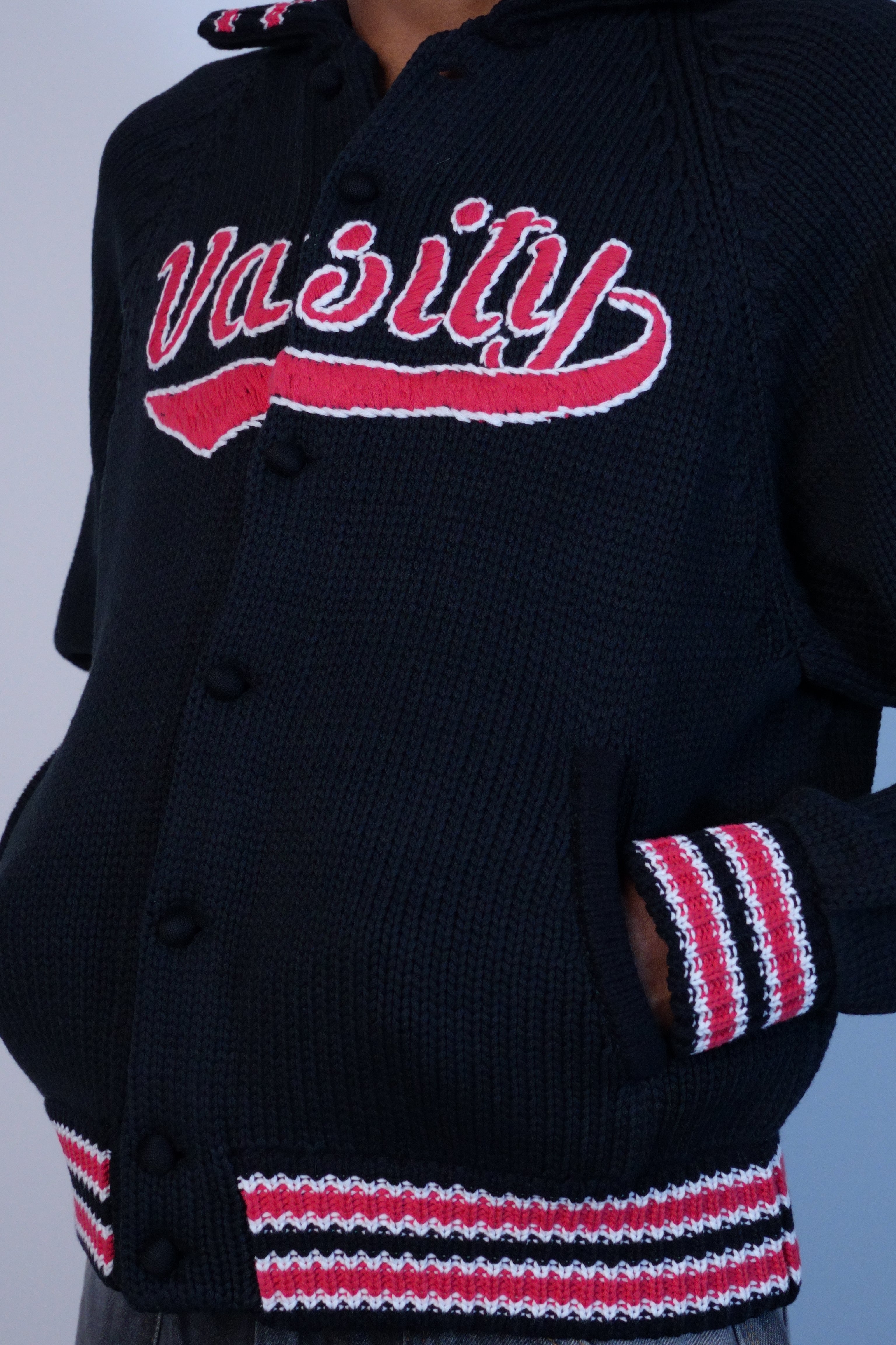 Knitting Varsity Jacket Black