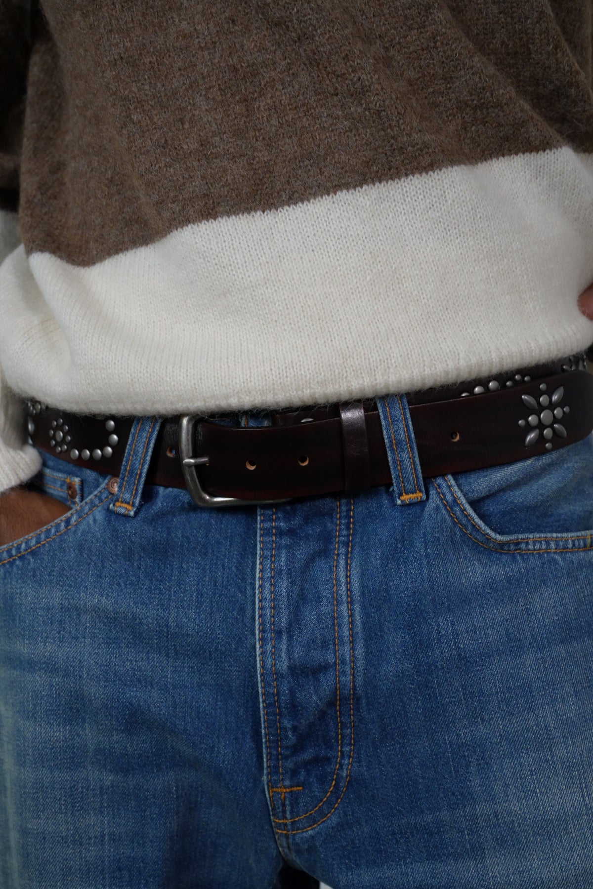 Studded Leather Belt Brown