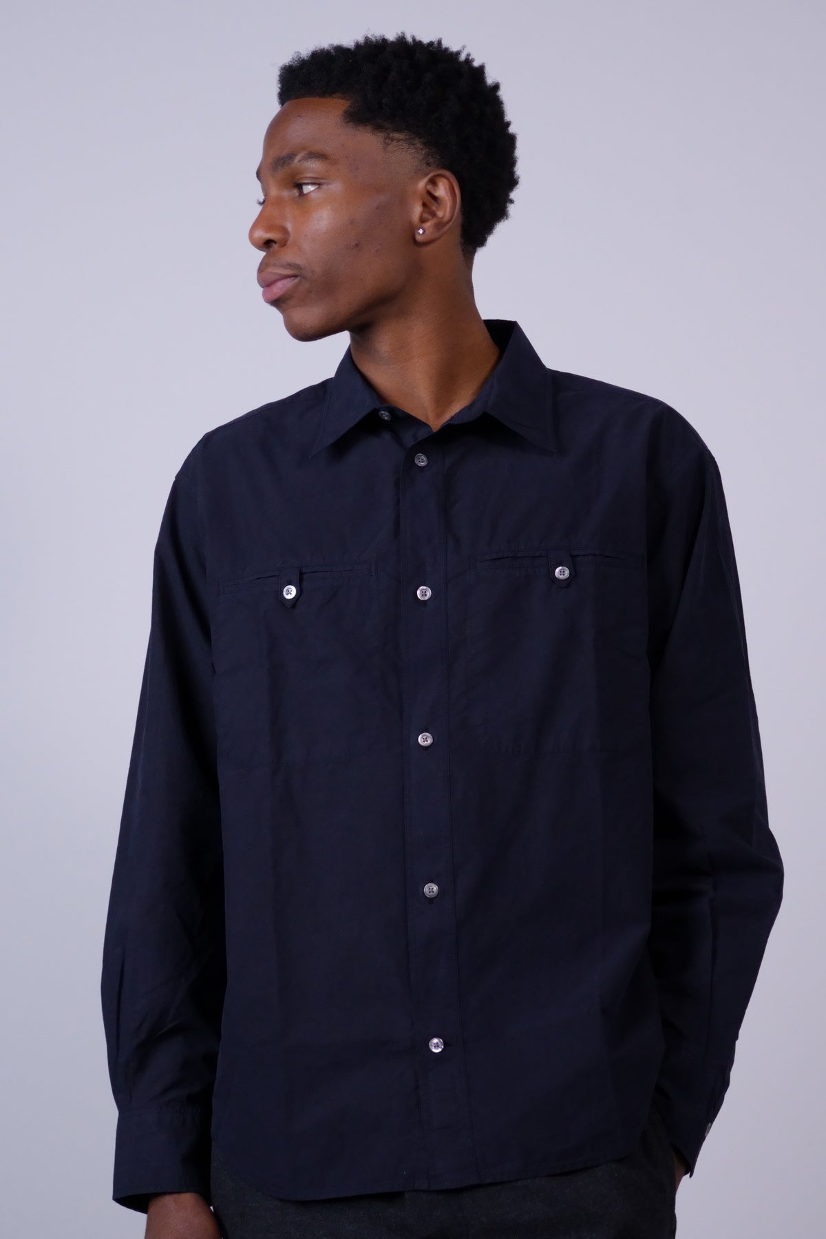 Falster Cotton Tencel Jet Oversize Shirt Dark Navy