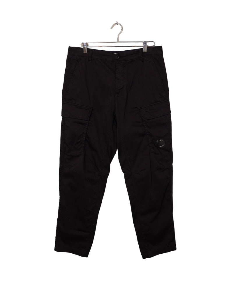 Stretch Sateen Loose Cargo Pants - Black