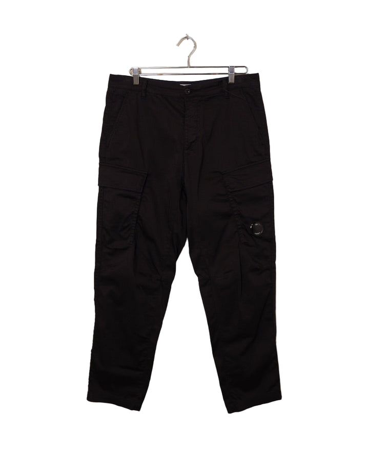 Stretch Sateen Loose Cargo Pants - Black