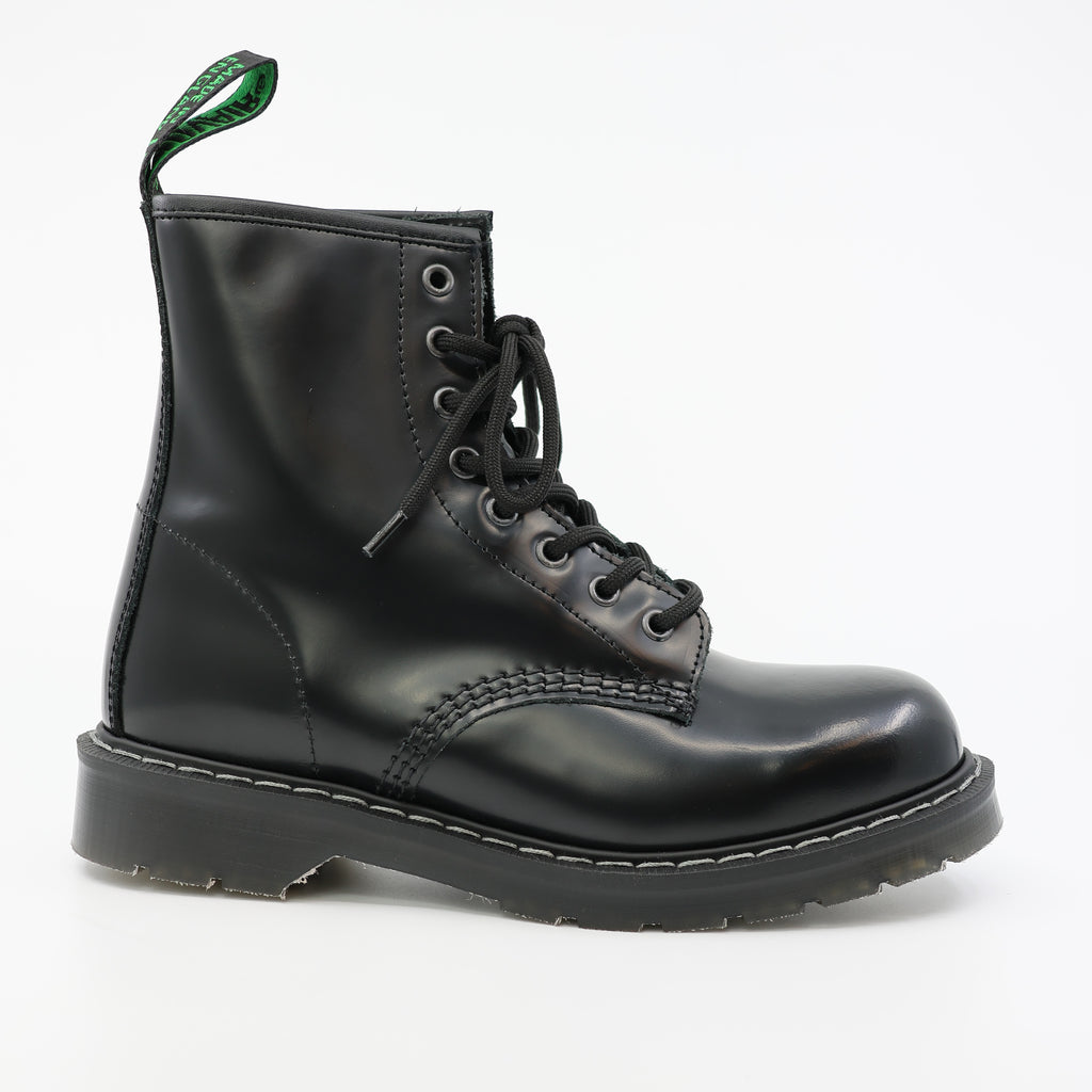 Black Hi-Shine 8 Eye Derby Boot