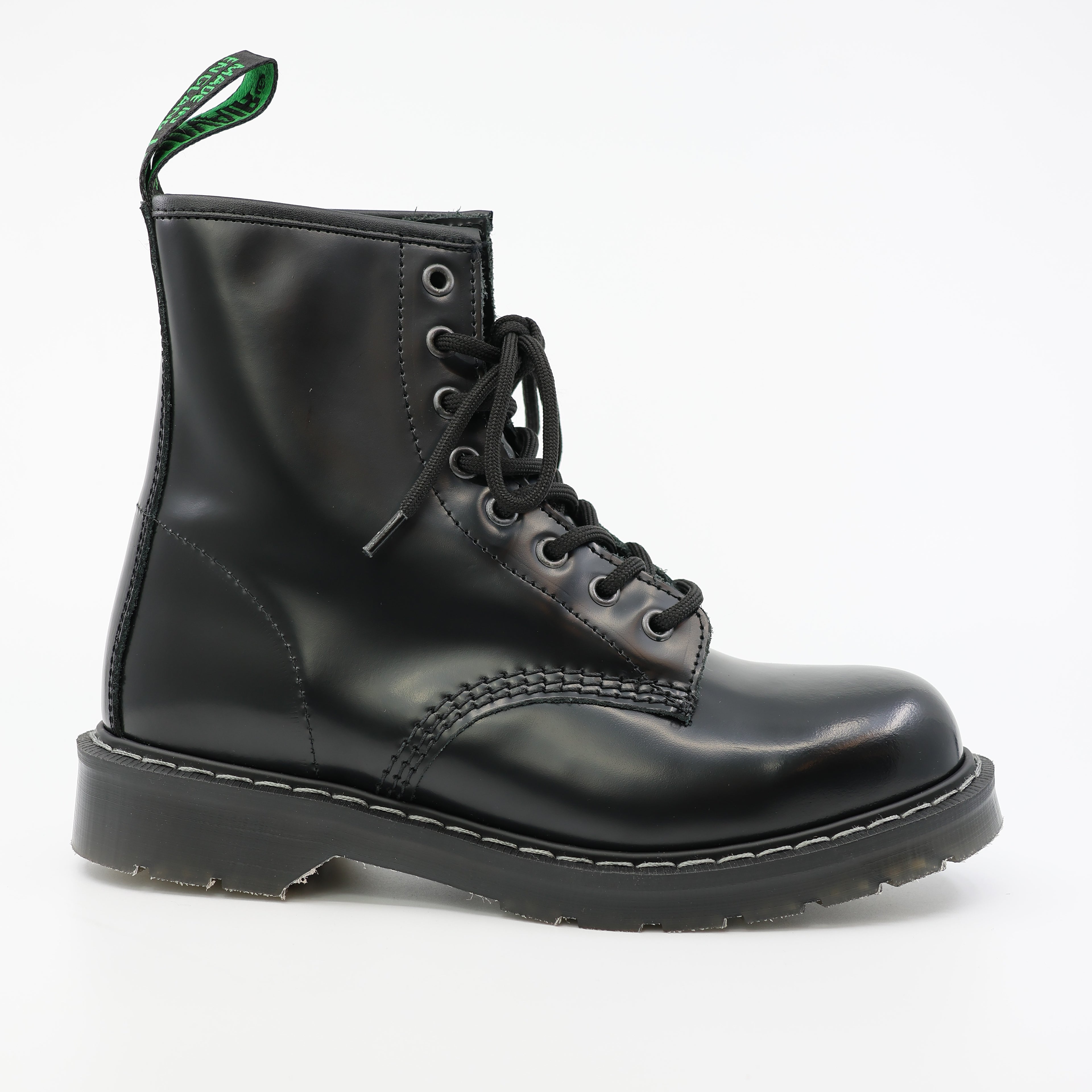 Black Hi-Shine 8 Eye Derby Boot