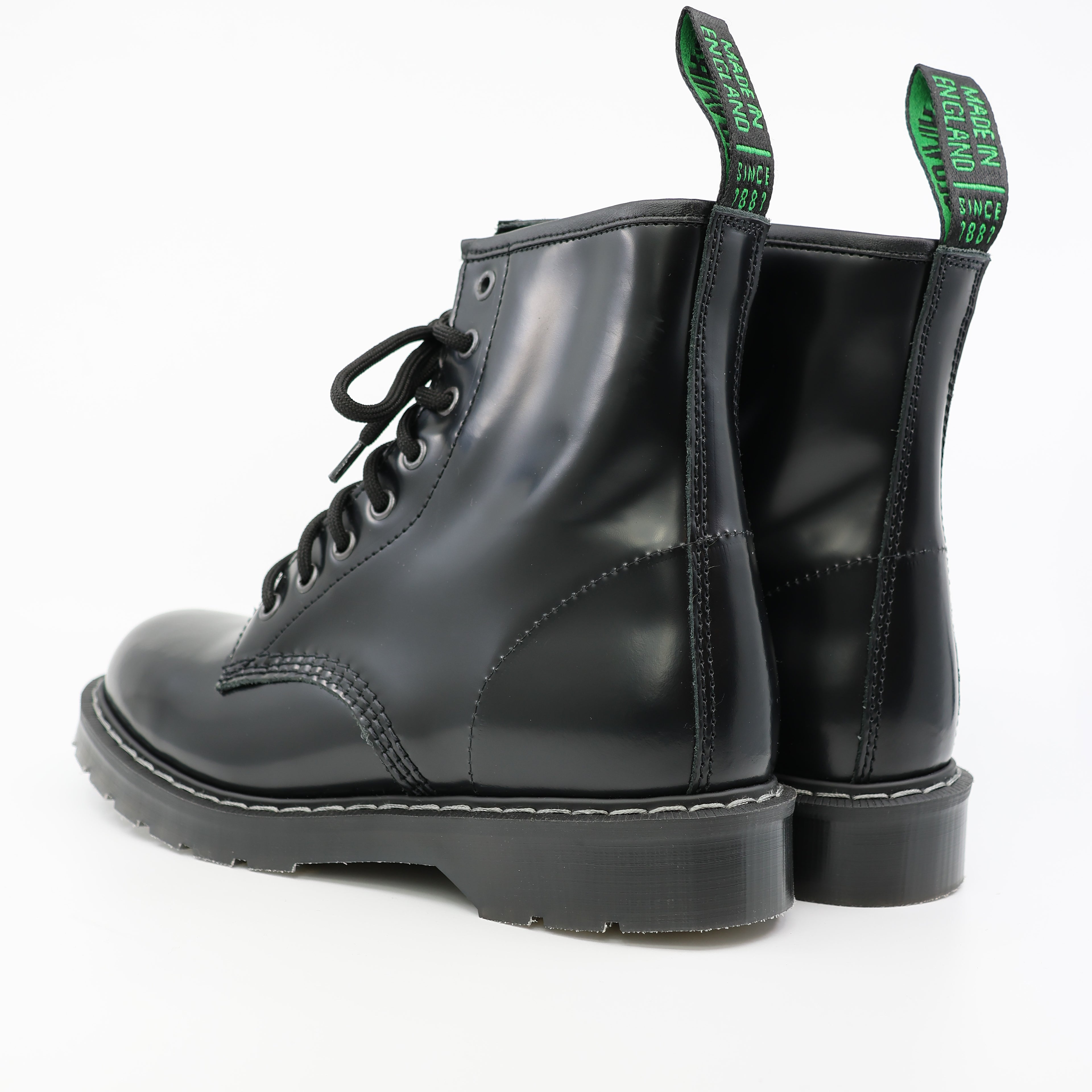 Black Hi-Shine 8 Eye Derby Boot