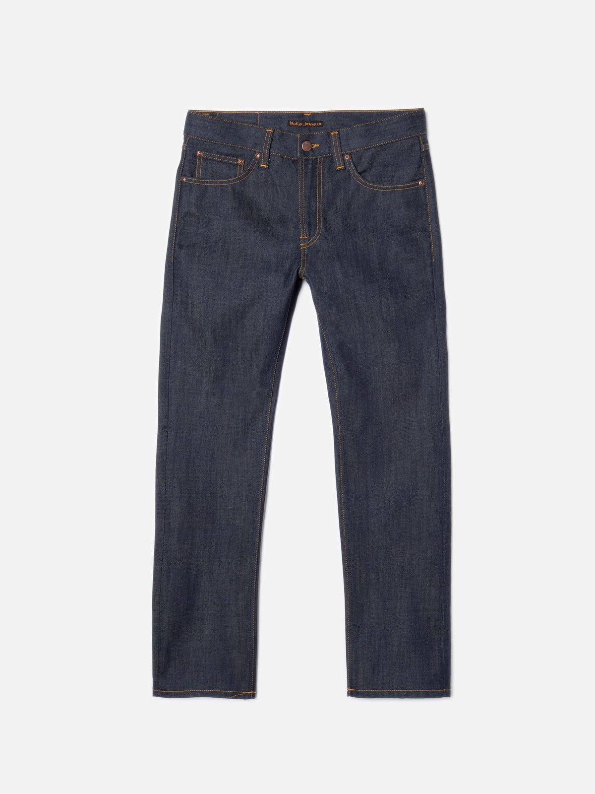 Nudie Jeans Gritty Jackson Dry Old, men's regular fit jeans shown laid flat.