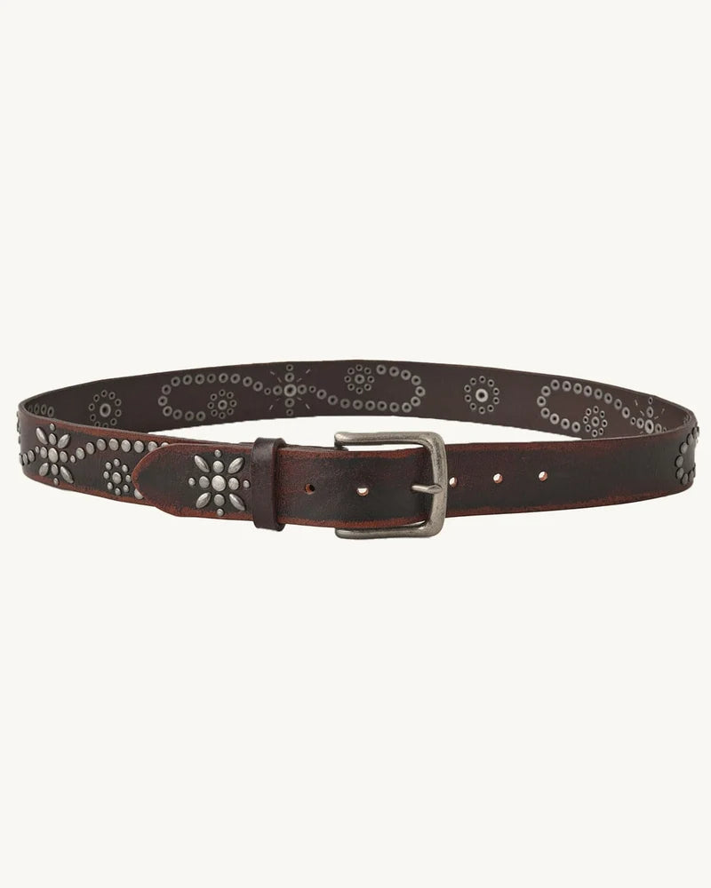 Studded Leather Belt Brown