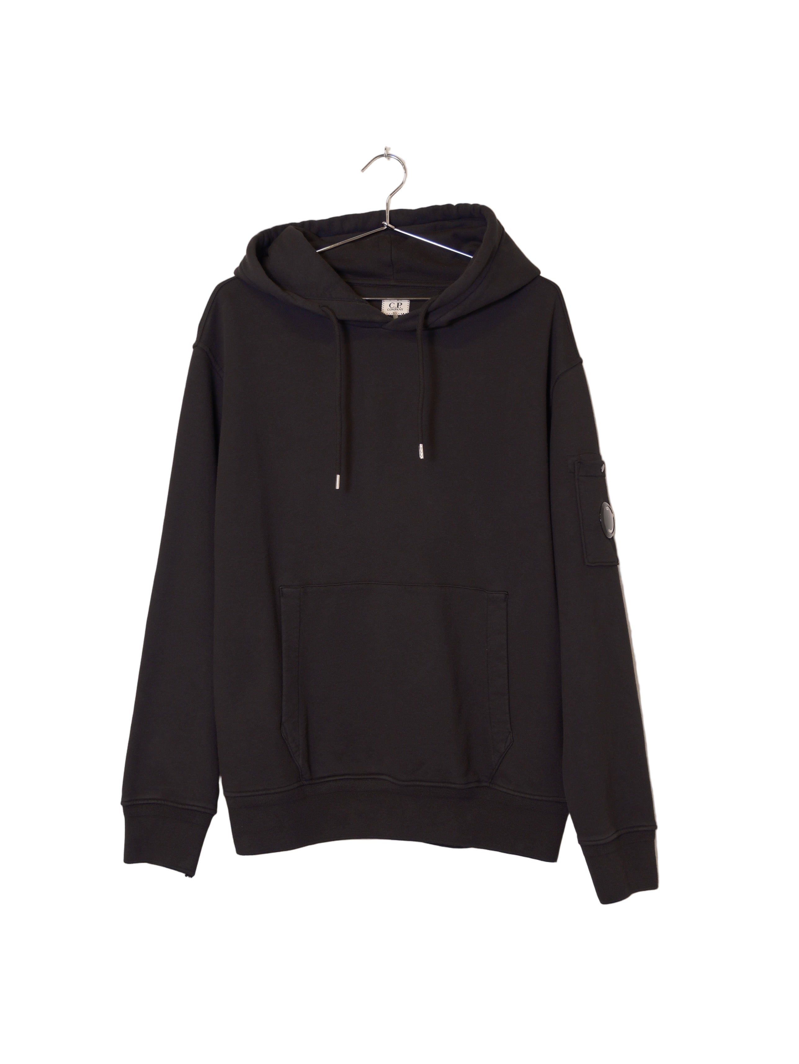 Cotton Diagonal Fleece Hooded Sweatshirt - Black